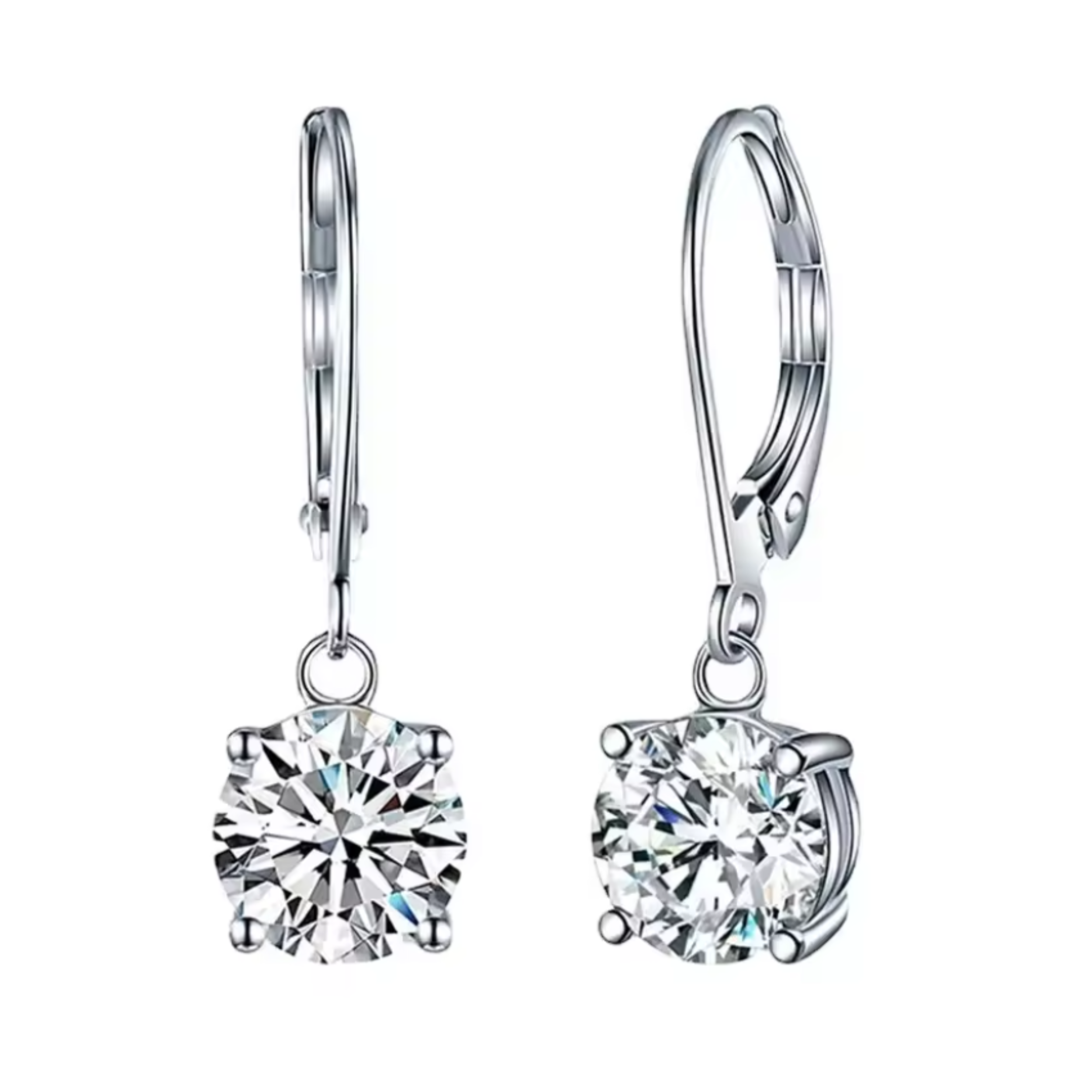 Earrings - 925 Sterling Silver Round 5A Cubic Zirconia Dangle Earring – Sparkling Hypoallergenic Leverback Dangling Earring for Women