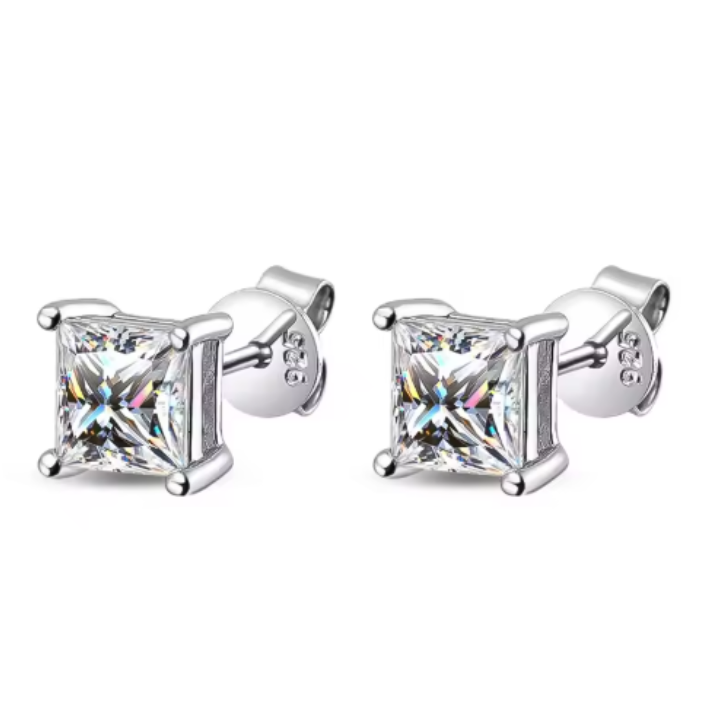 Earrings - 925 Sterling Silver Princess Cut 5A Cubic Zirconia Stud Earring – Sparkling Hypoallergenic Stud for Women