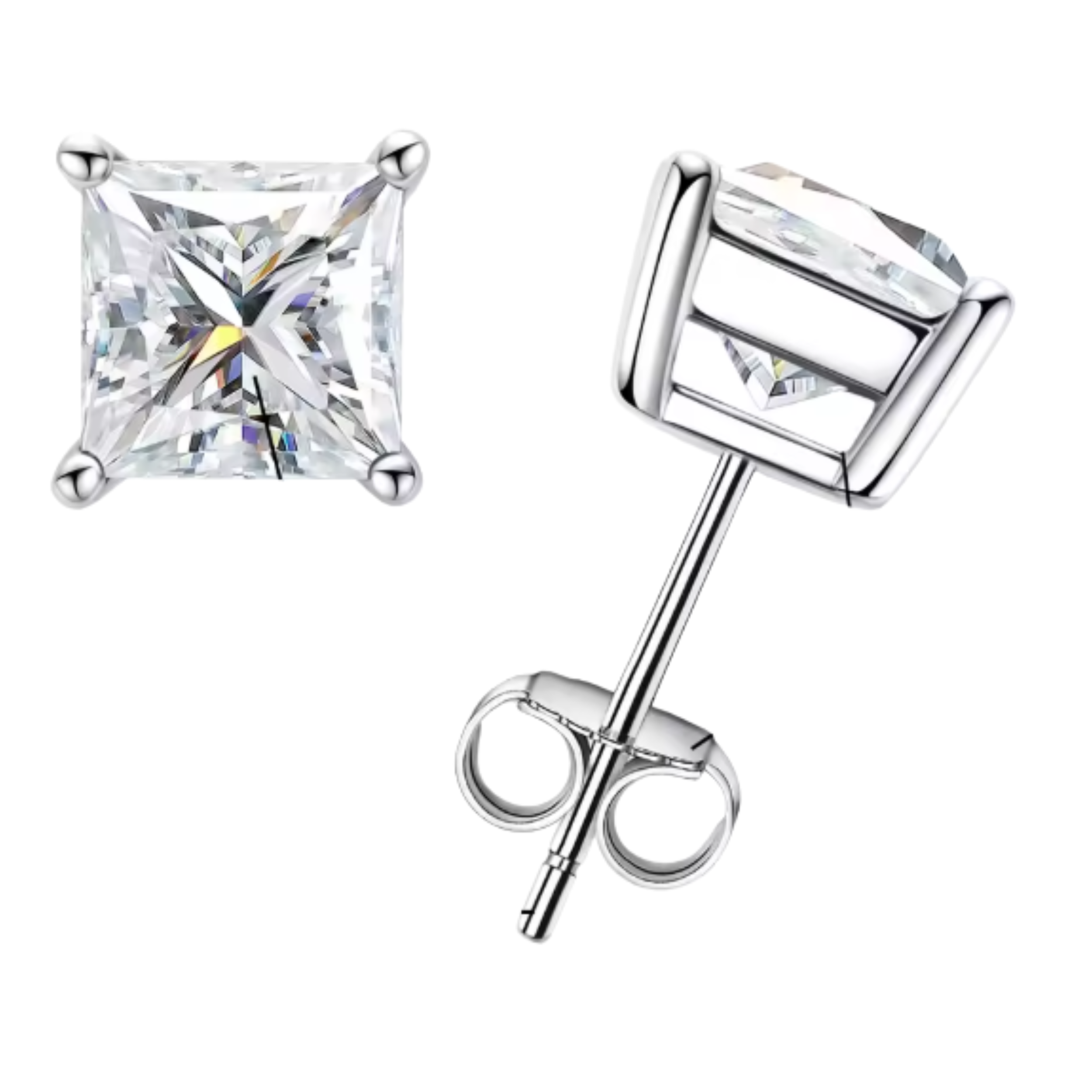 Earrings - 925 Sterling Silver Princess Cut 5A Cubic Zirconia Stud Earring – Sparkling Hypoallergenic Stud for Women