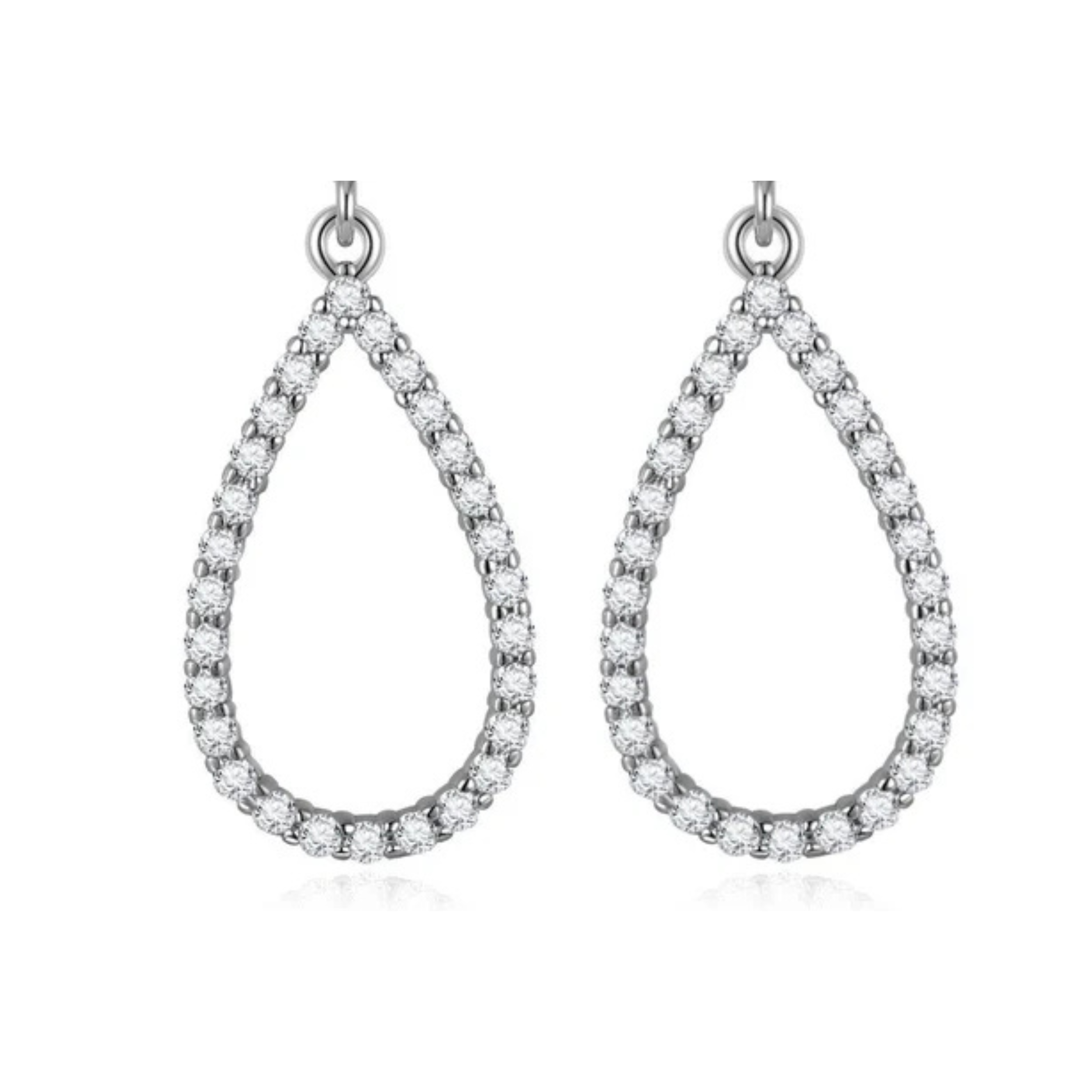 Earrings - 925 Sterling Silver Open Teardrop Cubic Zirconia Dangle Earring – Leverback Hypoallergenic Earring for Women