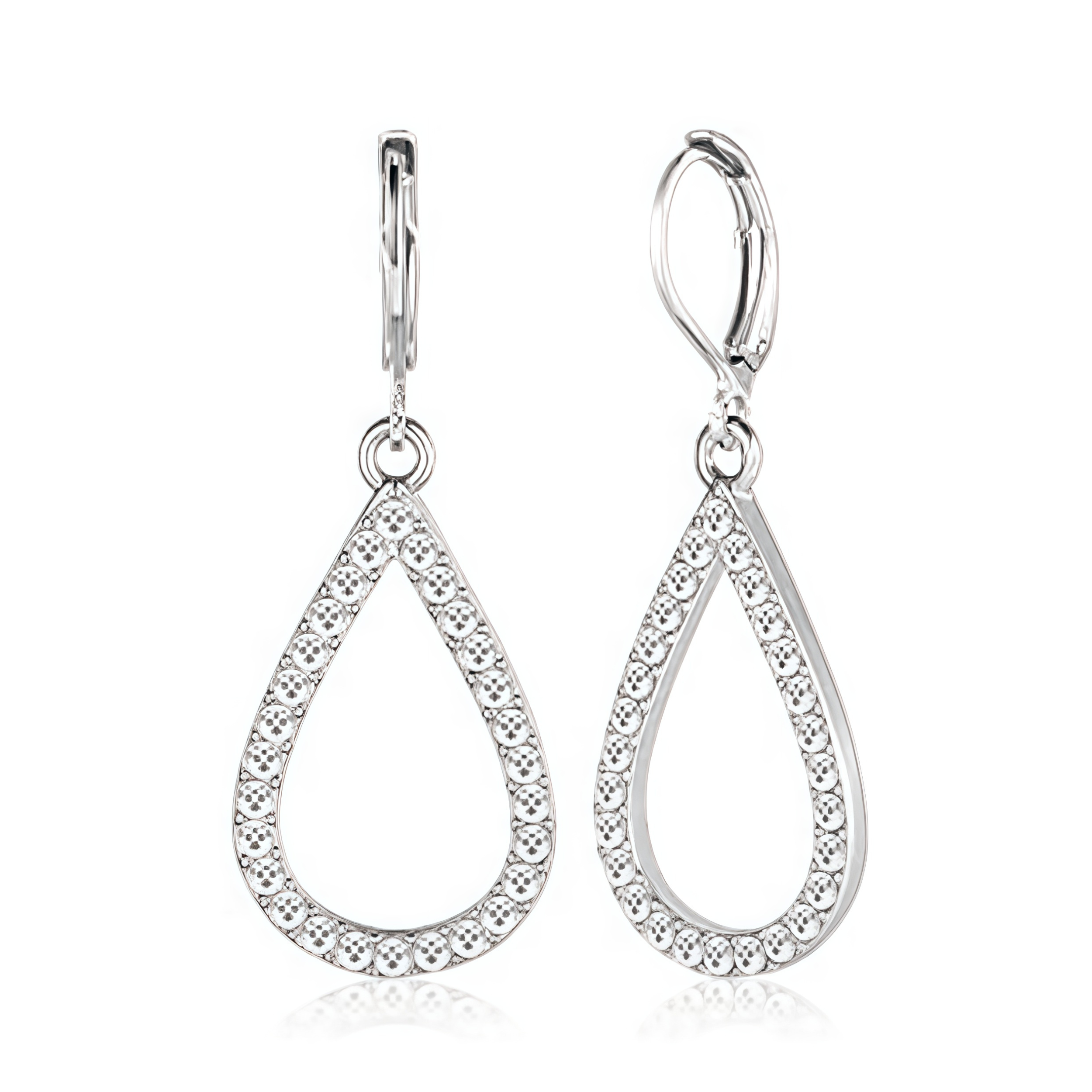 Earrings - 925 Sterling Silver Open Teardrop Cubic Zirconia Dangle Earring – Leverback Hypoallergenic Earring for Women