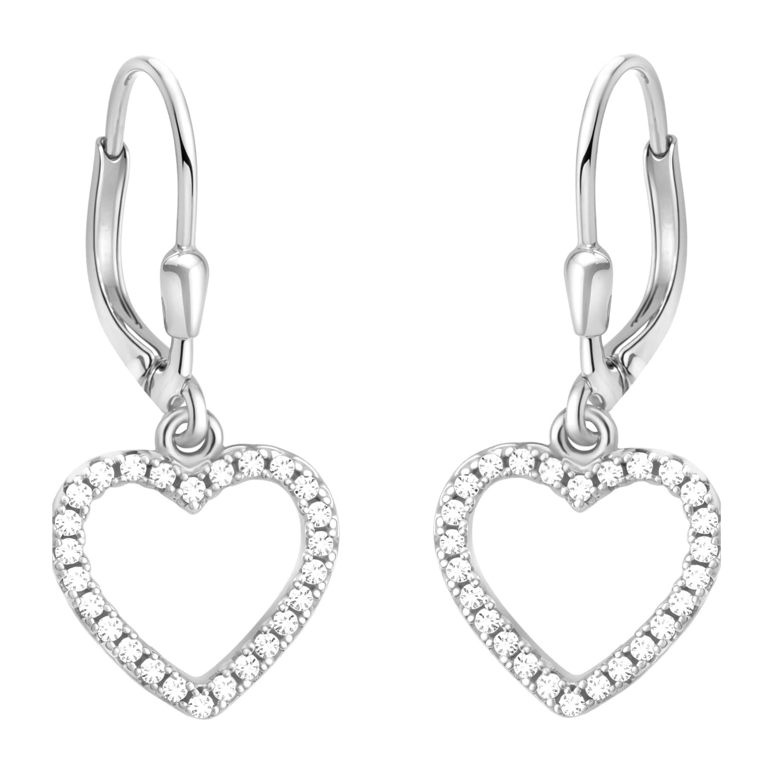Earrings - 925 Sterling Silver Open Heart Cubic Zirconia Dangle Earring – Leverback Sparkling Hypoallergenic Earring for Women
