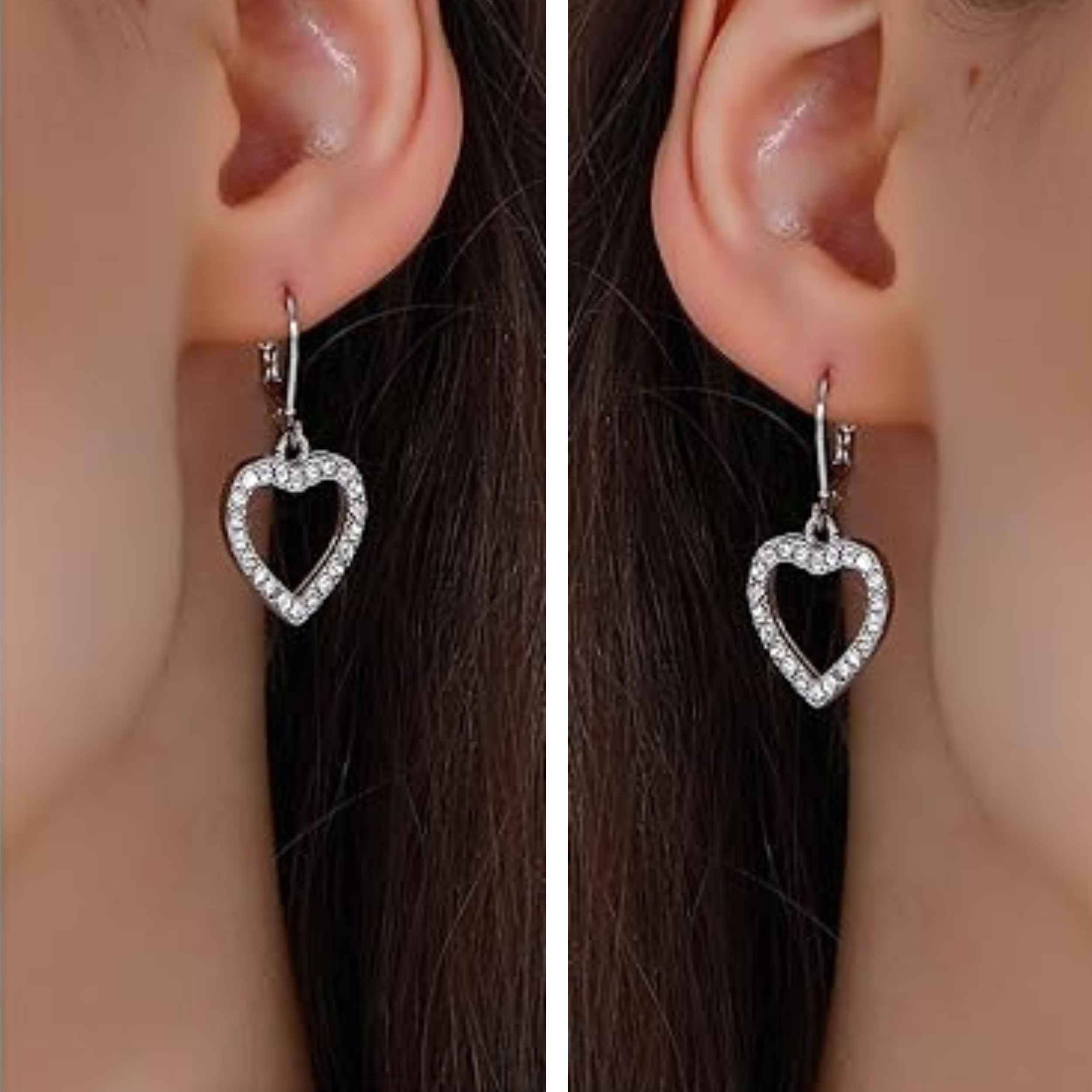 Earrings - 925 Sterling Silver Open Heart Cubic Zirconia Dangle Earring – Leverback Sparkling Hypoallergenic Earring for Women