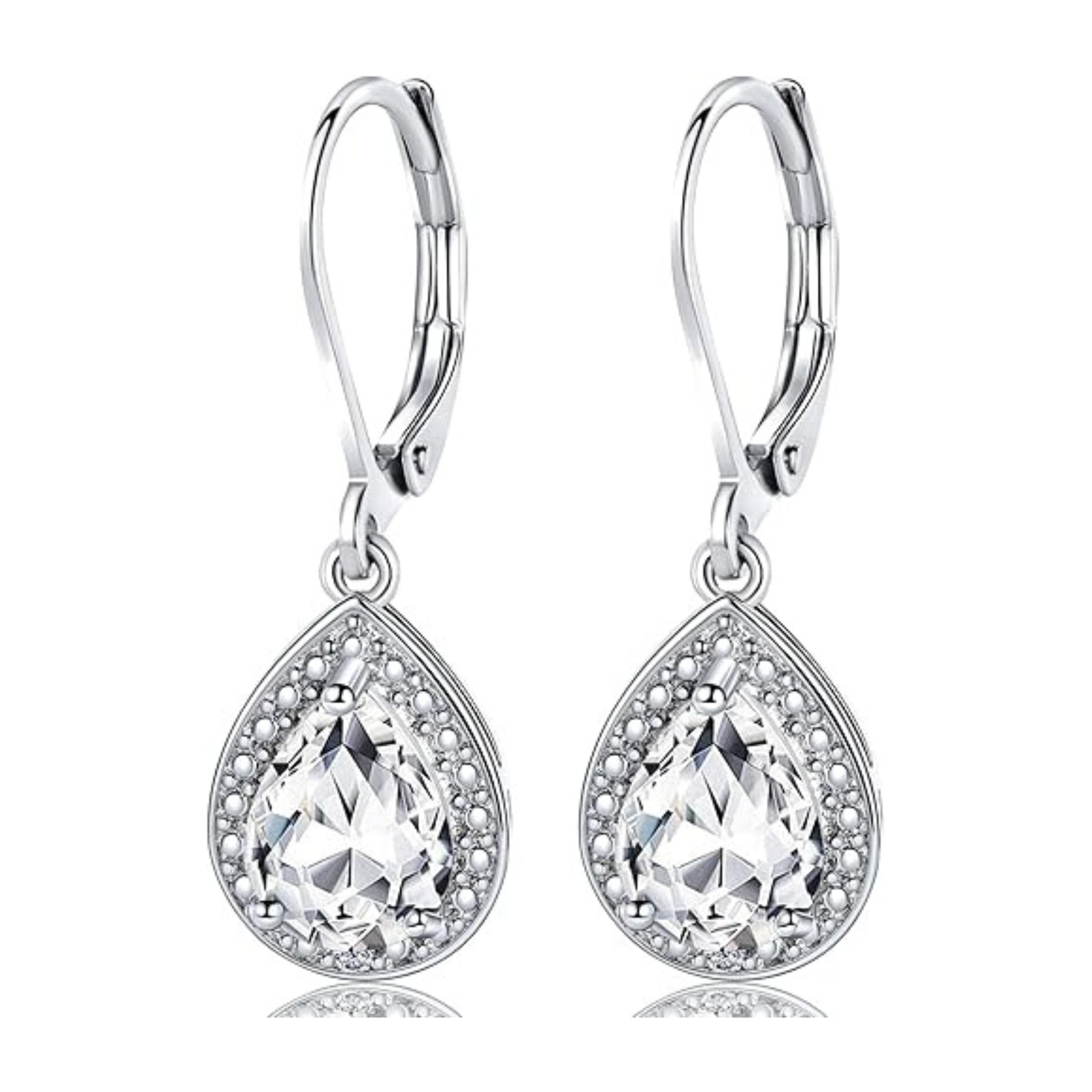 Earrings - 925 Sterling Silver Teardrop Halo Cubic Zirconia Dangle Earring – Leverback Sparkling Hypoallergenic Earring for Women