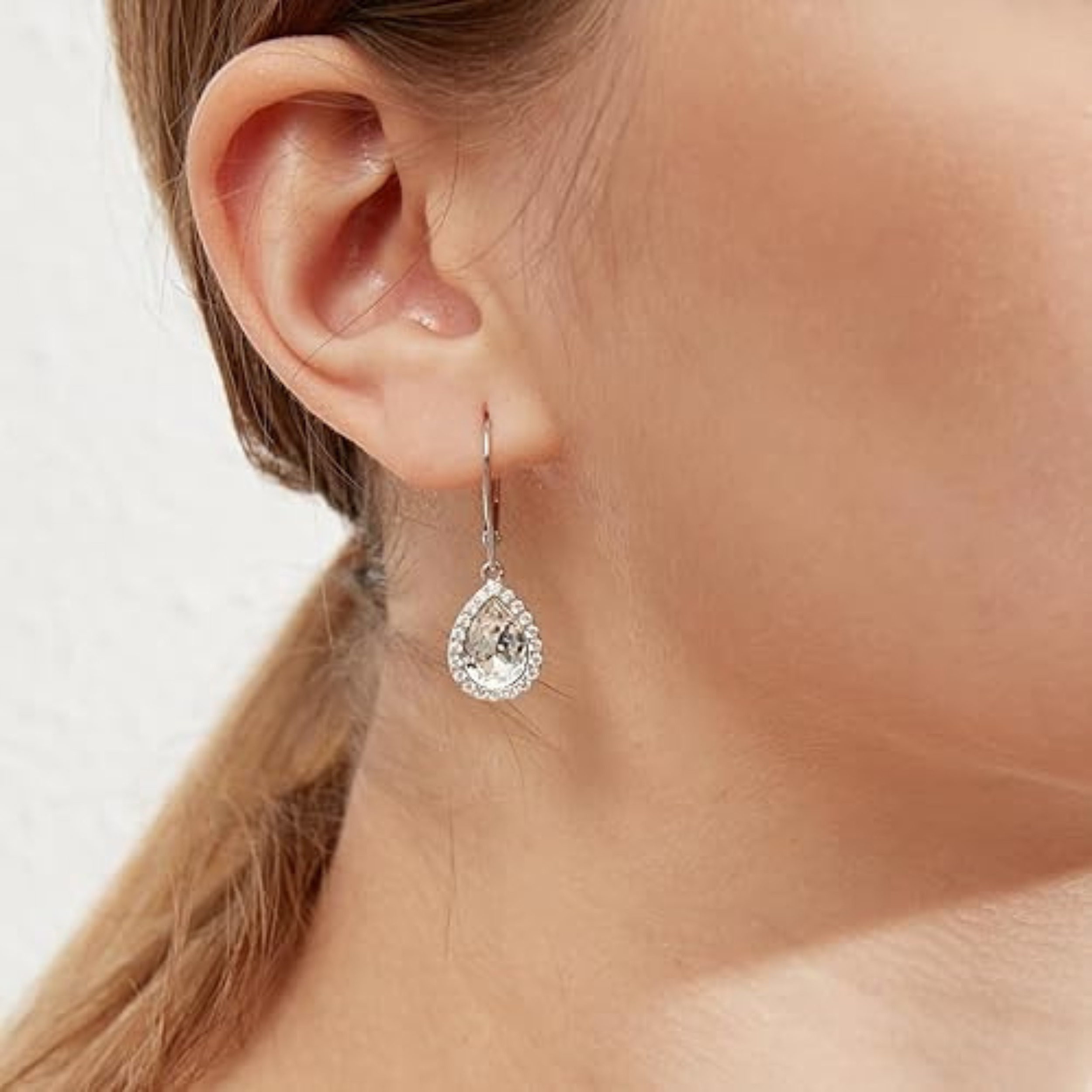 Earrings - 925 Sterling Silver Teardrop Halo Cubic Zirconia Dangle Earring – Leverback Sparkling Hypoallergenic Earring for Women