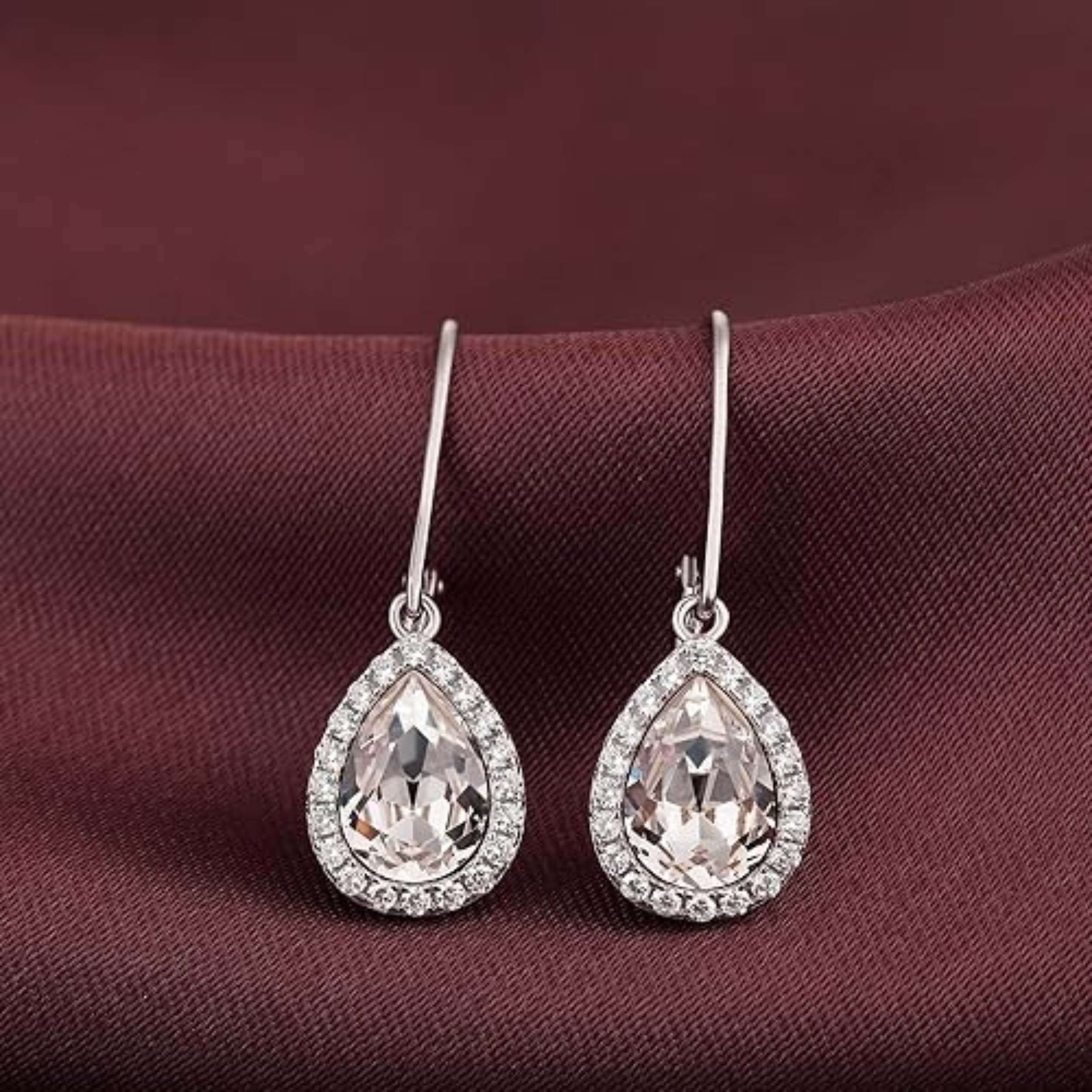 Earrings - 925 Sterling Silver Teardrop Halo Cubic Zirconia Dangle Earring – Leverback Sparkling Hypoallergenic Earring for Women