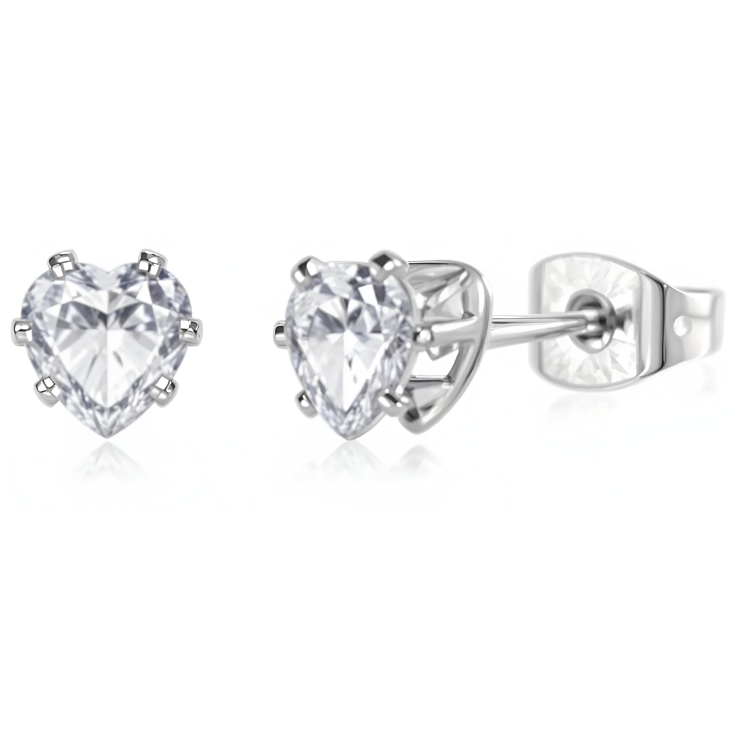 Earrings - 925 Sterling Silver Heart Cubic Zirconia Stud Earring – Solitaire Sparkling Hypoallergenic Earring for Women