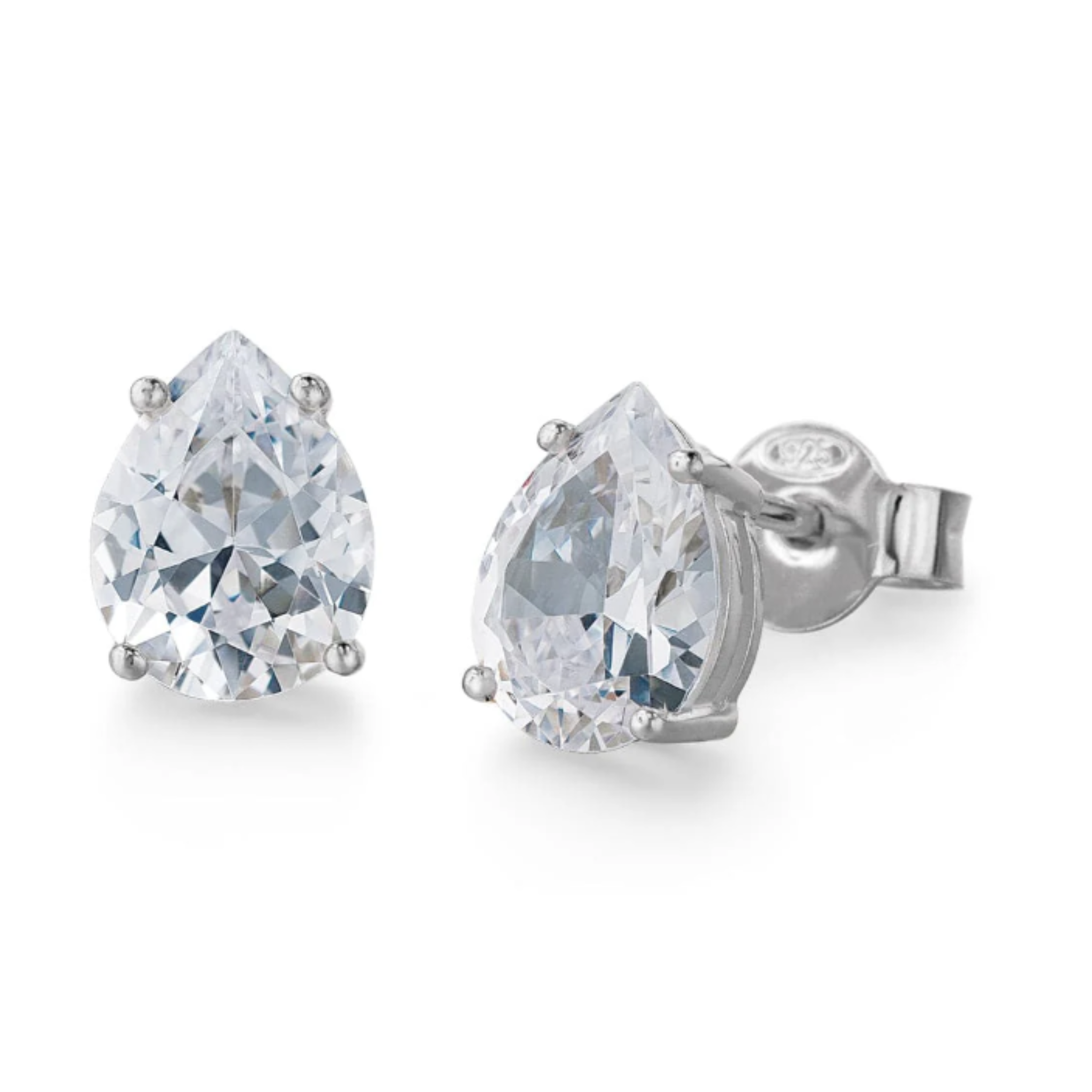 Earrings - 925 Sterling Silver Teardrop Cubic Zirconia Stud Earring – Solitaire Sparkling Hypoallergenic Earring for Women