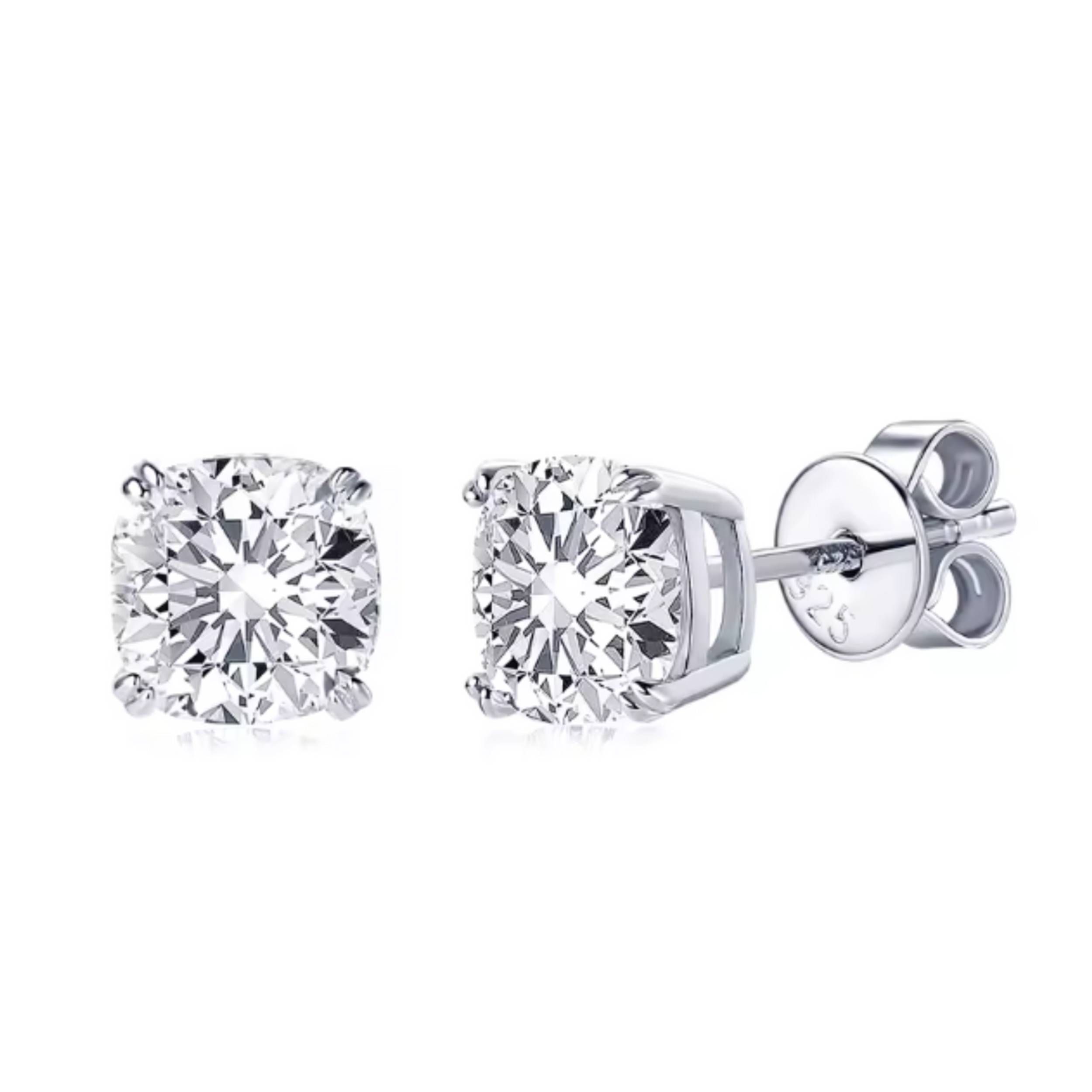 Earrings - 925 sterling silver earrings 14K Small Gold Plated Round Cubic Zirconia Stud – Sparkling Solitaire Hypoallergenic Earring for Women (8mm)