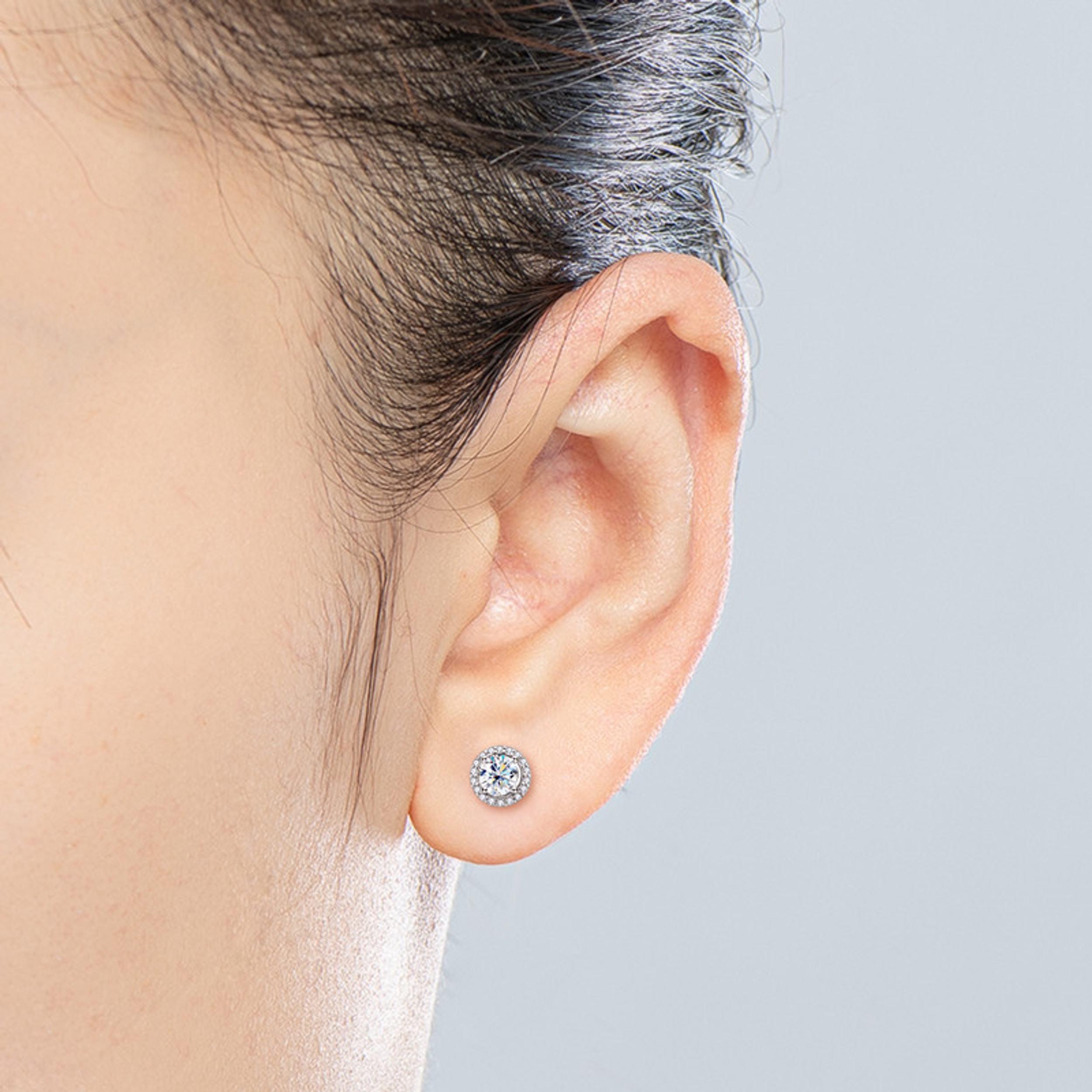 Earrings - 925 sterling silver earrings 14K Small Gold Plated Round Halo Cubic Zirconia Stud – Sparkling Hypoallergenic Earring for Women (9mm)