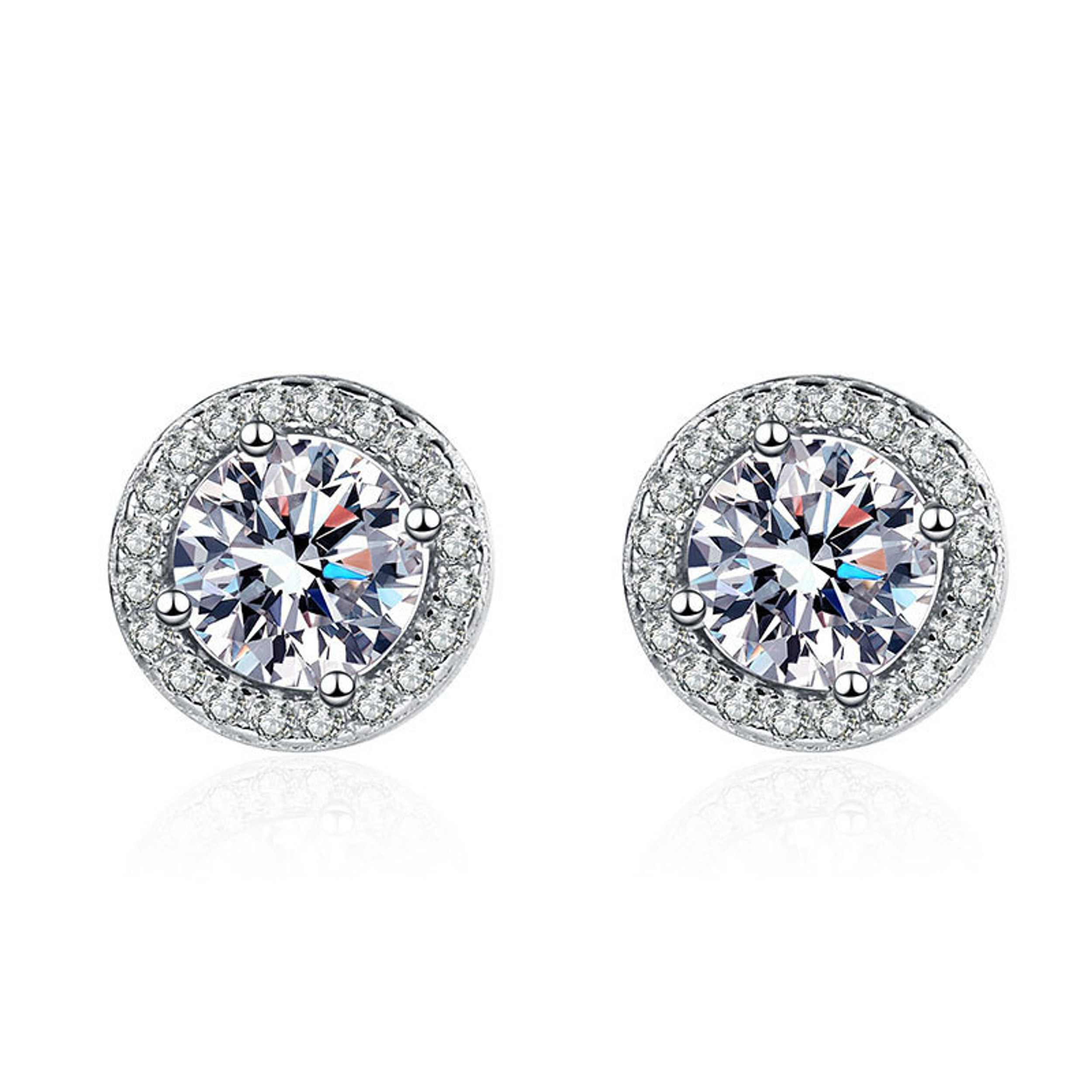 Earrings - 925 sterling silver earrings 14K Small Gold Plated Round Halo Cubic Zirconia Stud – Sparkling Hypoallergenic Earring for Women (9mm)