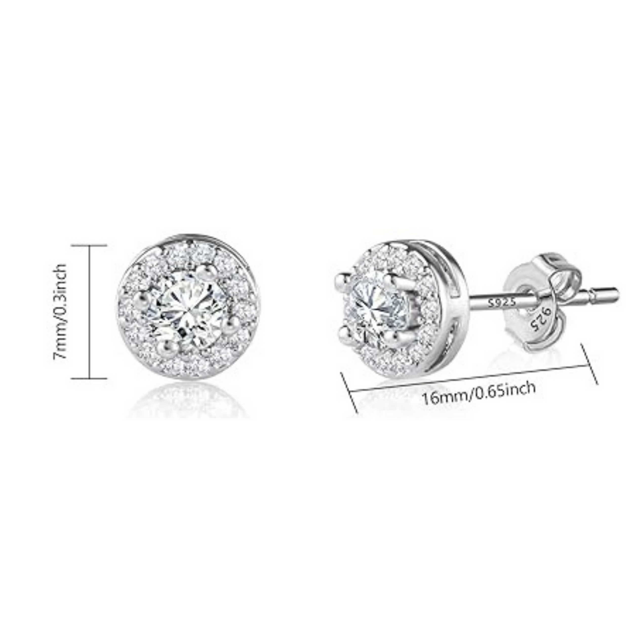 Earrings - 925 sterling silver earrings 14K Small Gold Plated Round Halo Cubic Zirconia Stud – Sparkling Hypoallergenic Earring for Women (9mm)