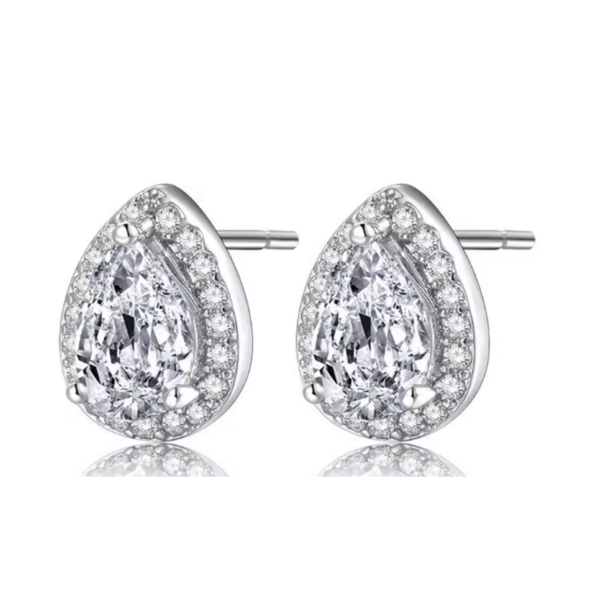 Earrings - 925 sterling silver earrings 14K Small Gold Plated Teardrop Halo Cubic Zirconia Stud – Sparkling Hypoallergenic Earring for Women (8mm)
