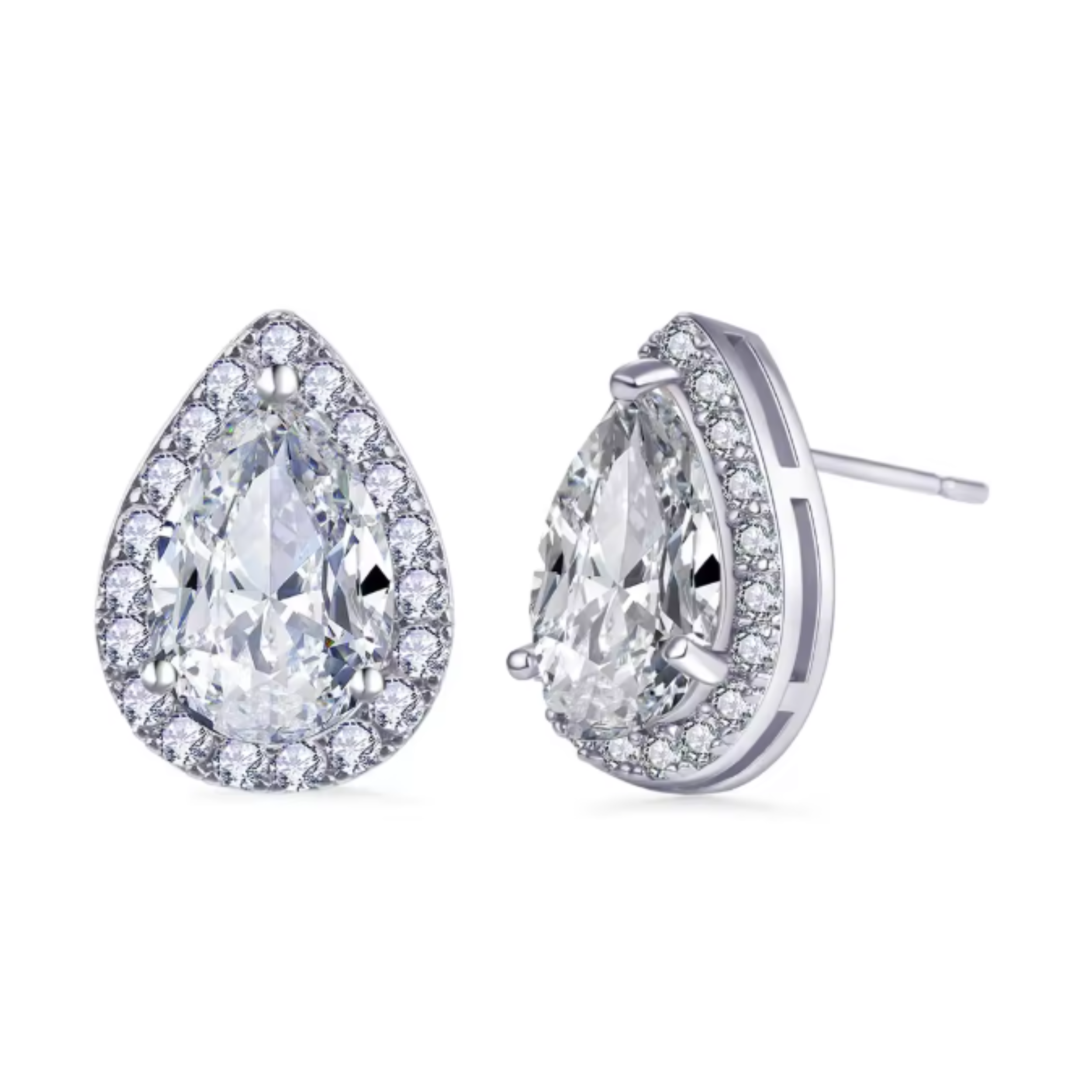 Earrings - 925 sterling silver earrings 14K Small Gold Plated Teardrop Halo Cubic Zirconia Stud – Sparkling Hypoallergenic Earring for Women (8mm)