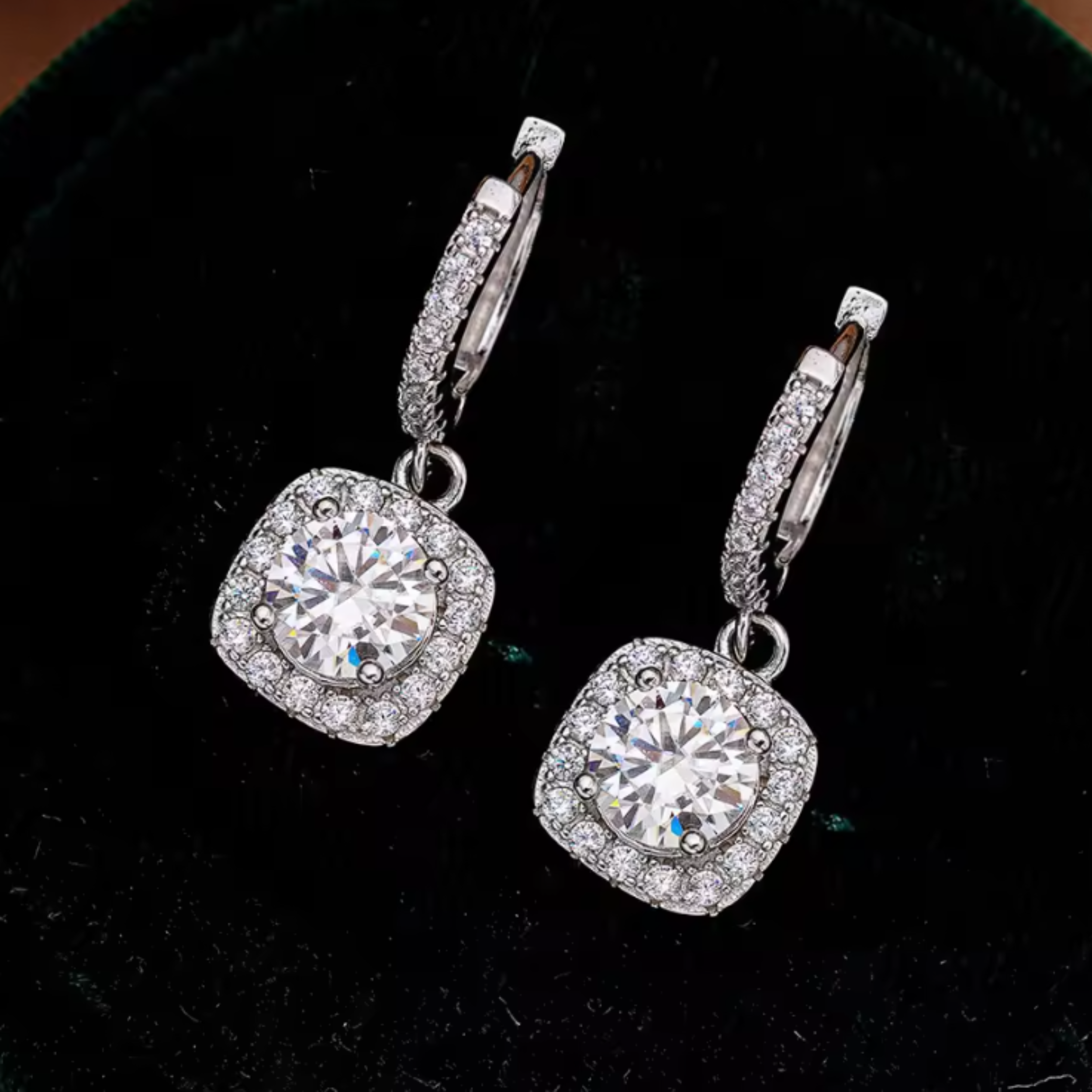 Earrings - Sterling Silver Round Halo Cubic Zirconia Dangle Earring – Huggie Sparkling Hypoallergenic Earring for Women