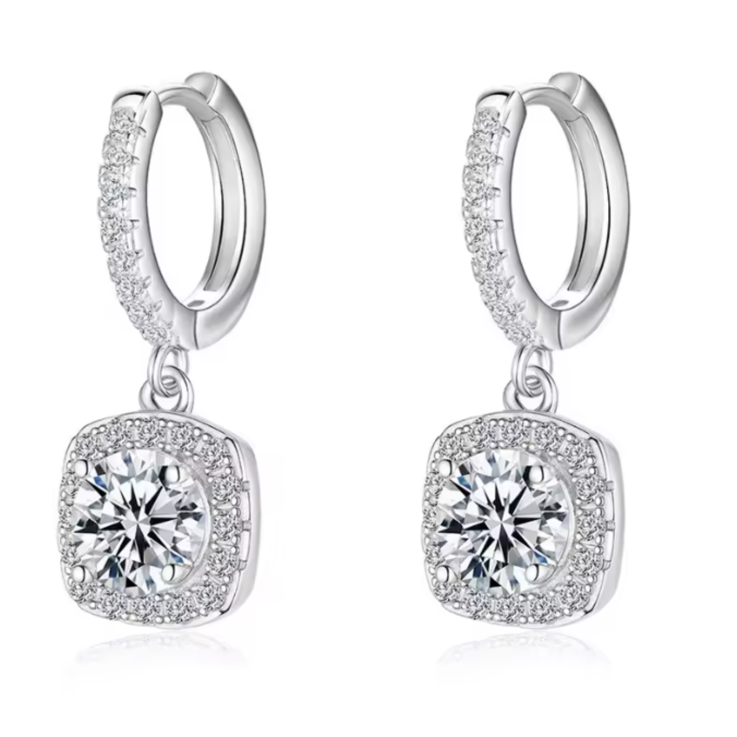 Earrings - Sterling Silver Round Halo Cubic Zirconia Dangle Earring – Huggie Sparkling Hypoallergenic Earring for Women