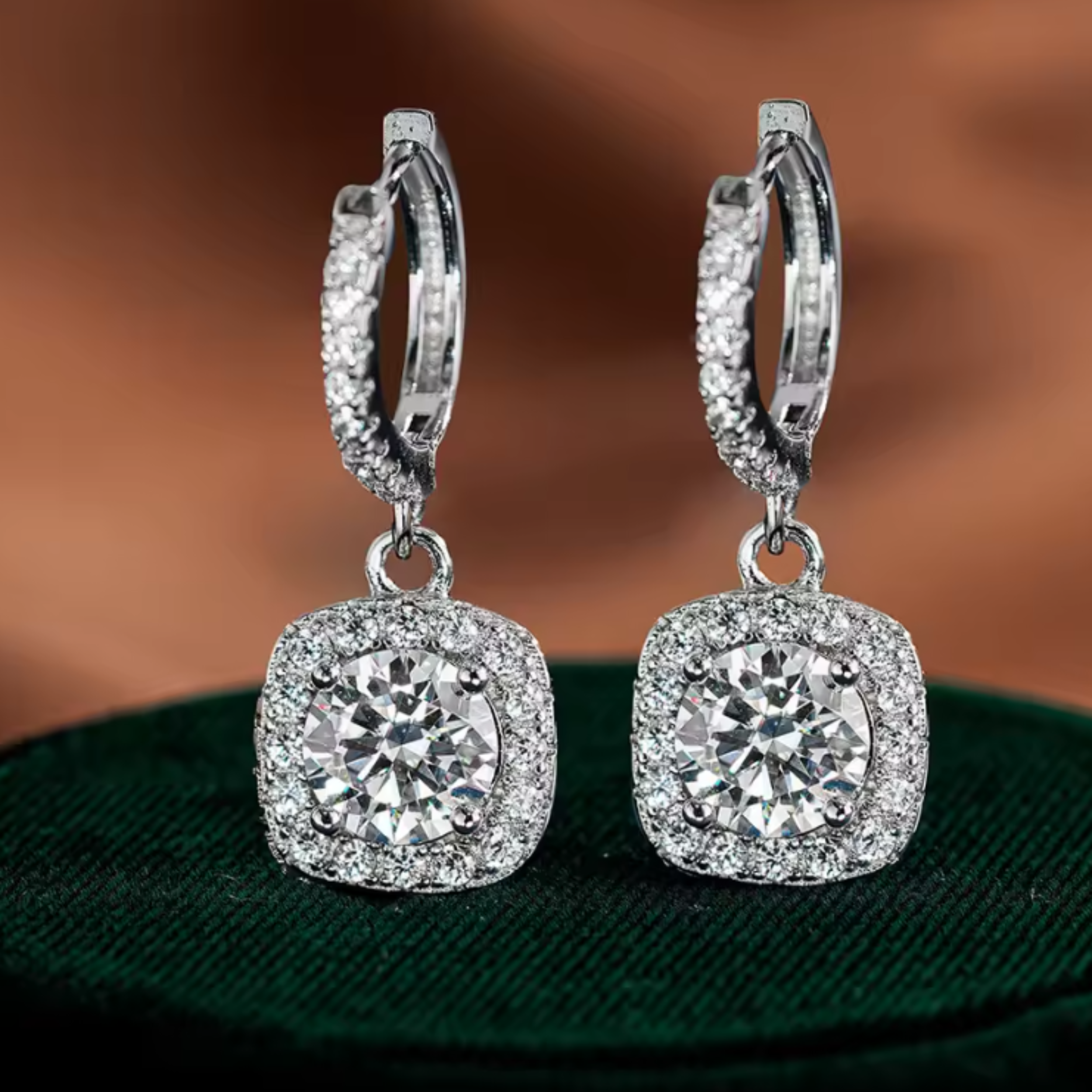Earrings - Sterling Silver Round Halo Cubic Zirconia Dangle Earring – Huggie Sparkling Hypoallergenic Earring for Women