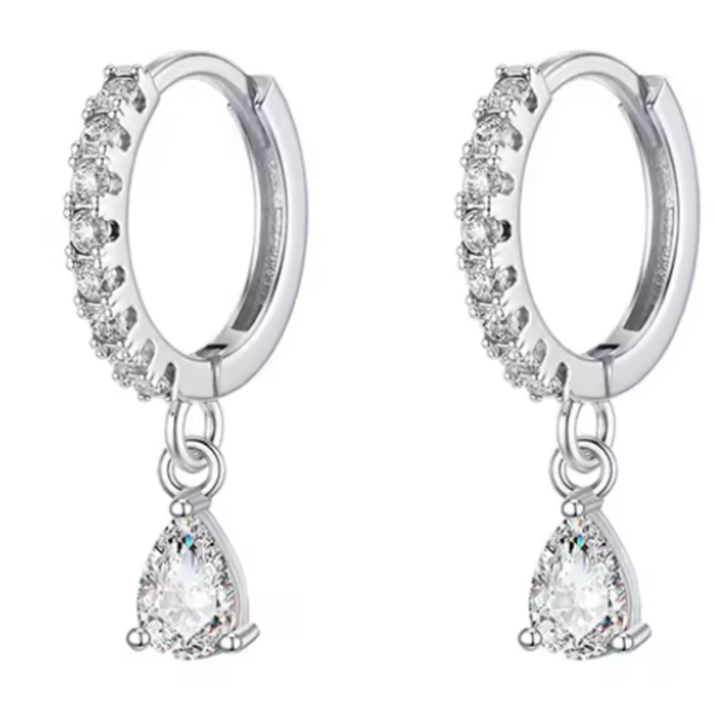 Earrings - Sterling Silver Teardrop Cubic Zirconia Dangle Earring – Huggie Sparkling Hypoallergenic Earring for Women