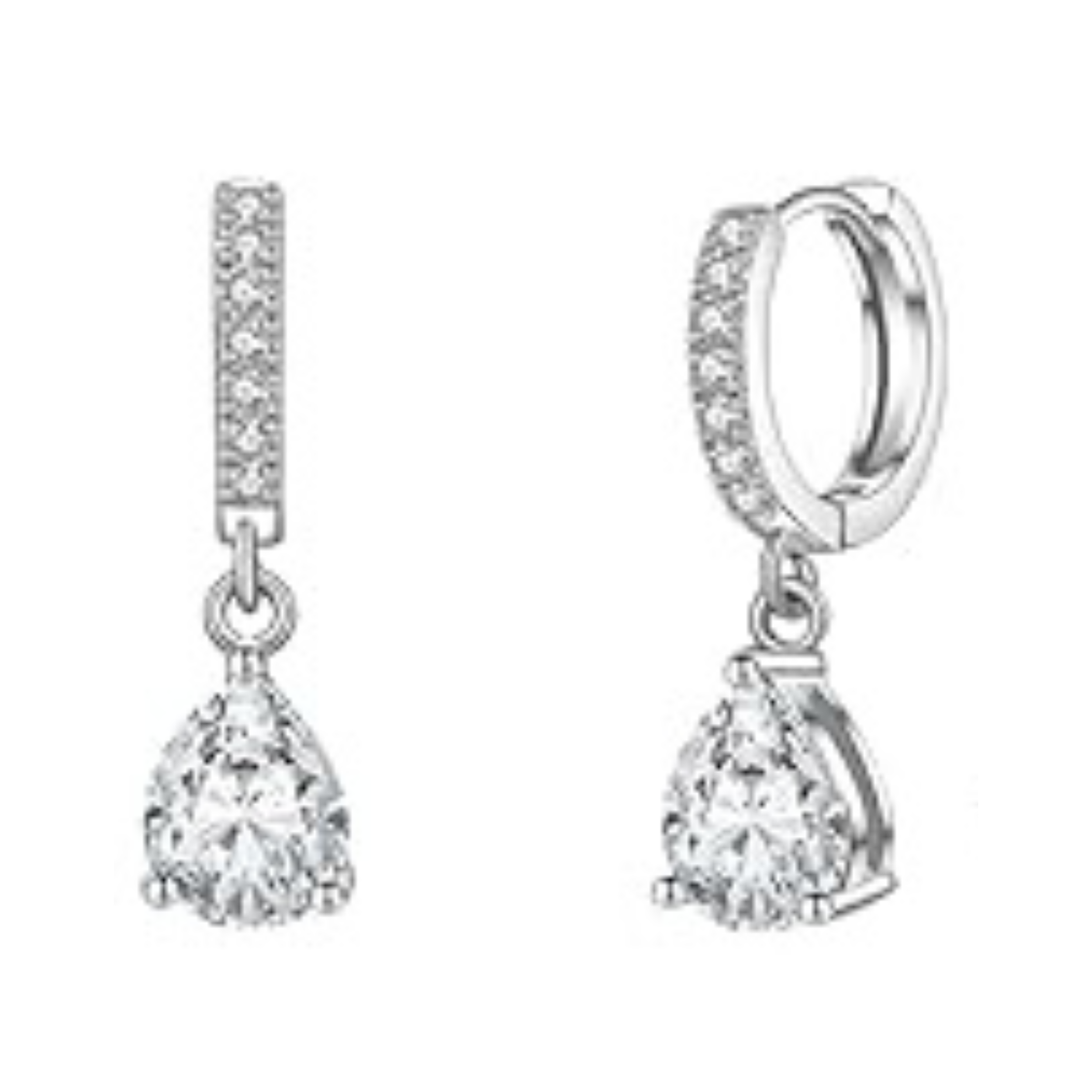 Earrings - Sterling Silver Teardrop Cubic Zirconia Dangle Earring – Huggie Sparkling Hypoallergenic Earring for Women