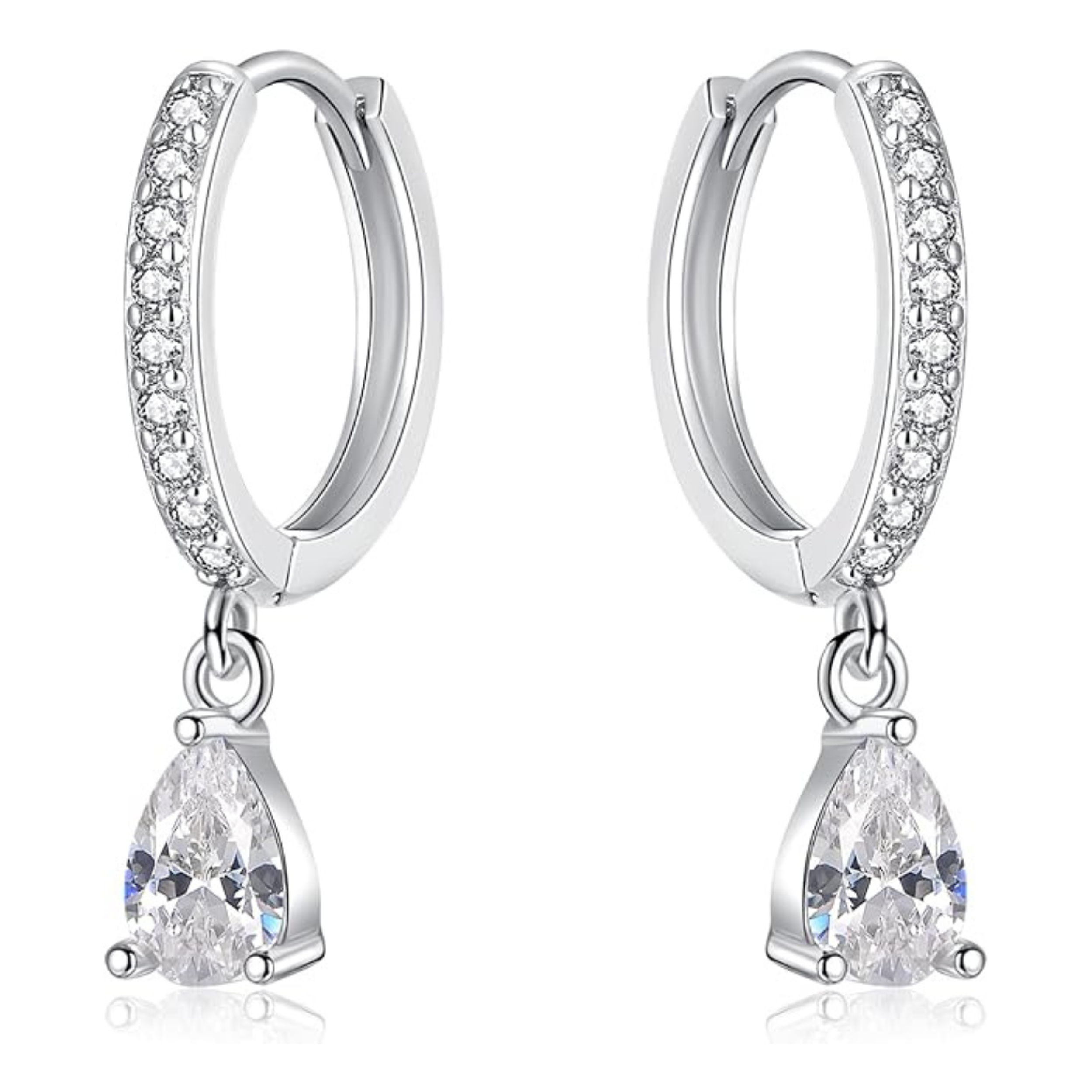 Earrings - Sterling Silver Teardrop Cubic Zirconia Dangle Earring – Huggie Sparkling Hypoallergenic Earring for Women