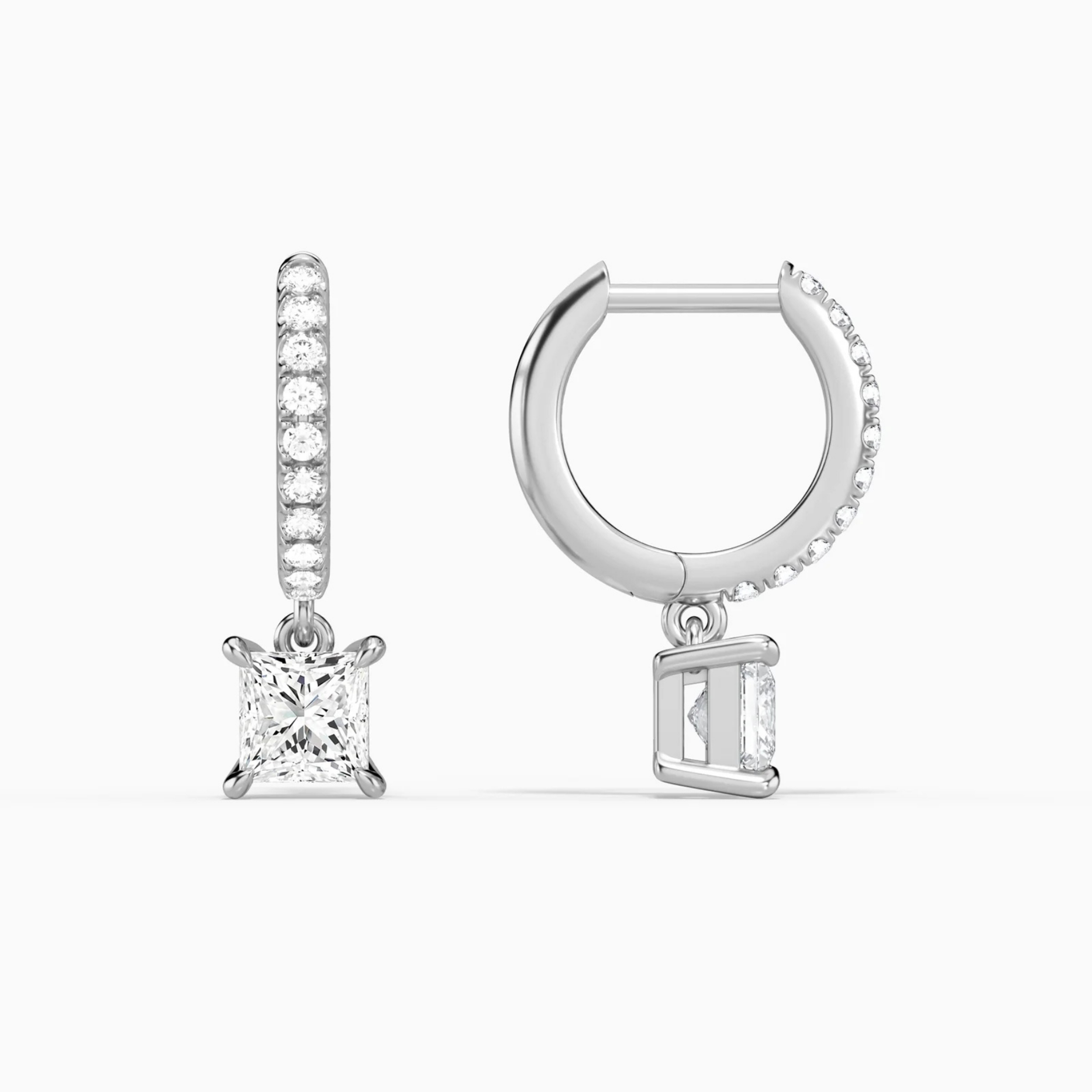 Earrings - Sterling Silver Princess Cut Cubic Zirconia Dangle Earring – Huggie Sparkling Hypoallergenic Earring for Women