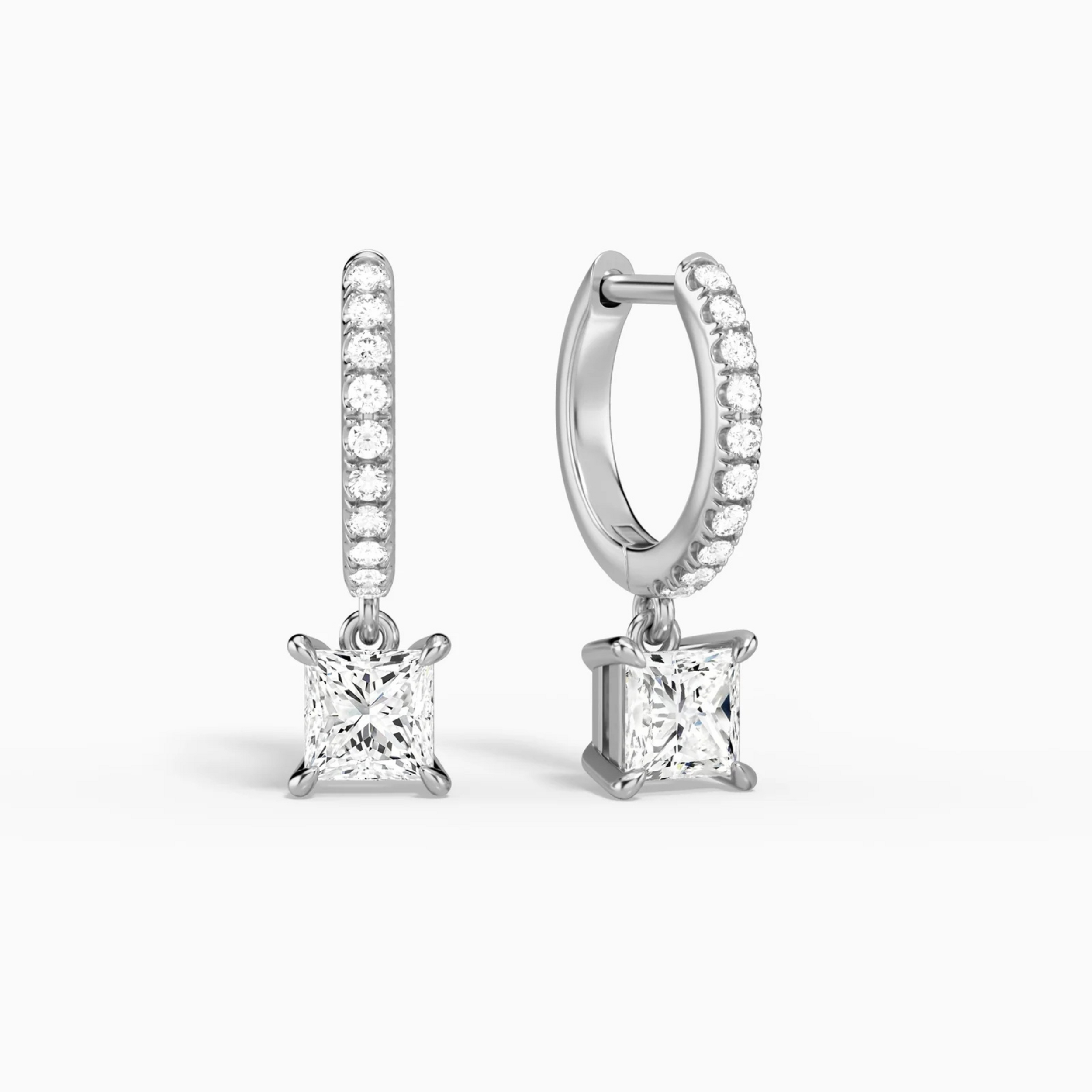 Earrings - Sterling Silver Princess Cut Cubic Zirconia Dangle Earring – Huggie Sparkling Hypoallergenic Earring for Women