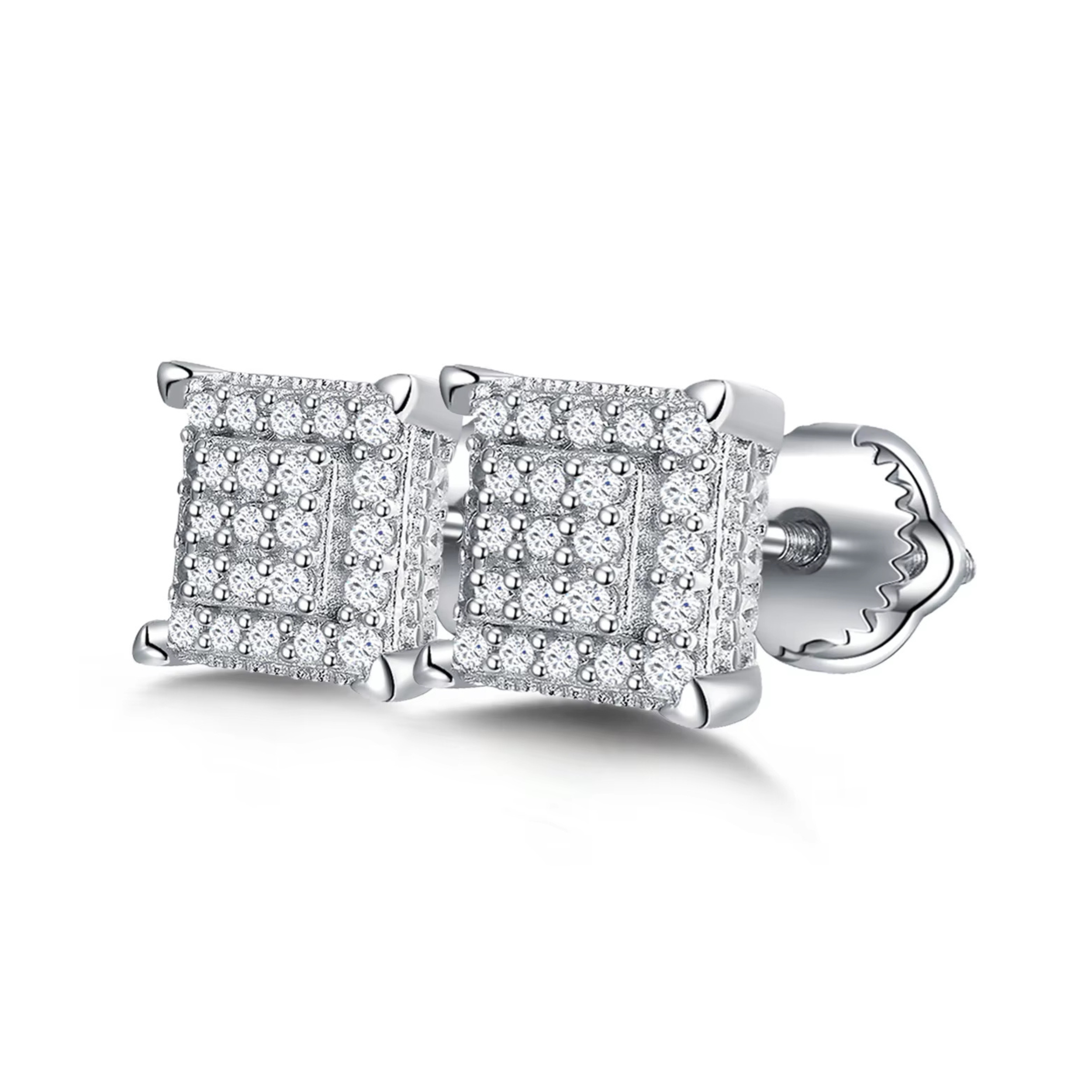 Earrings - Sterling Silver Square Pave Cubic Zirconia Stud Earring – Sparkling Hypoallergenic Earring for Women