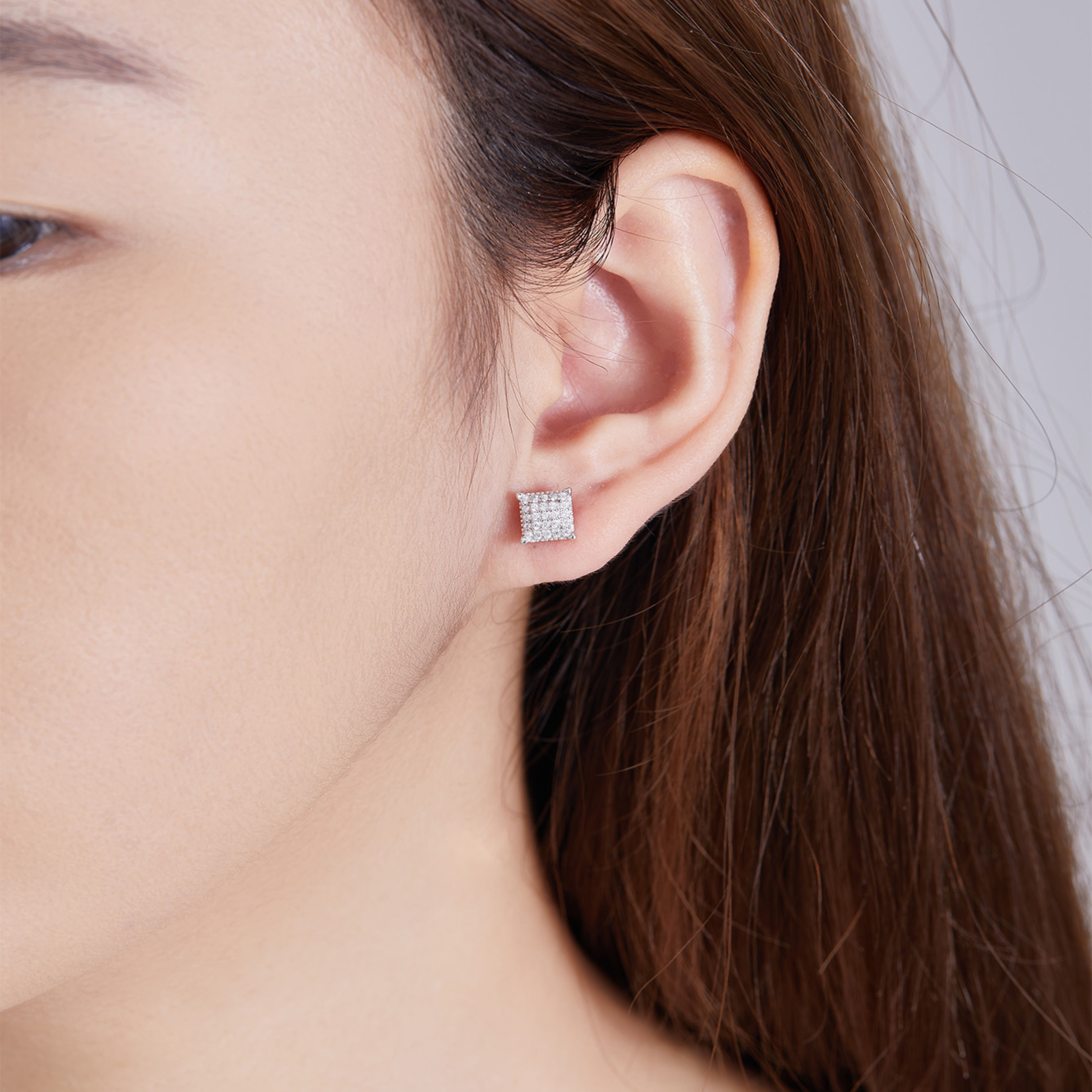 Earrings - Sterling Silver Square Pave Cubic Zirconia Stud Earring – Sparkling Hypoallergenic Earring for Women