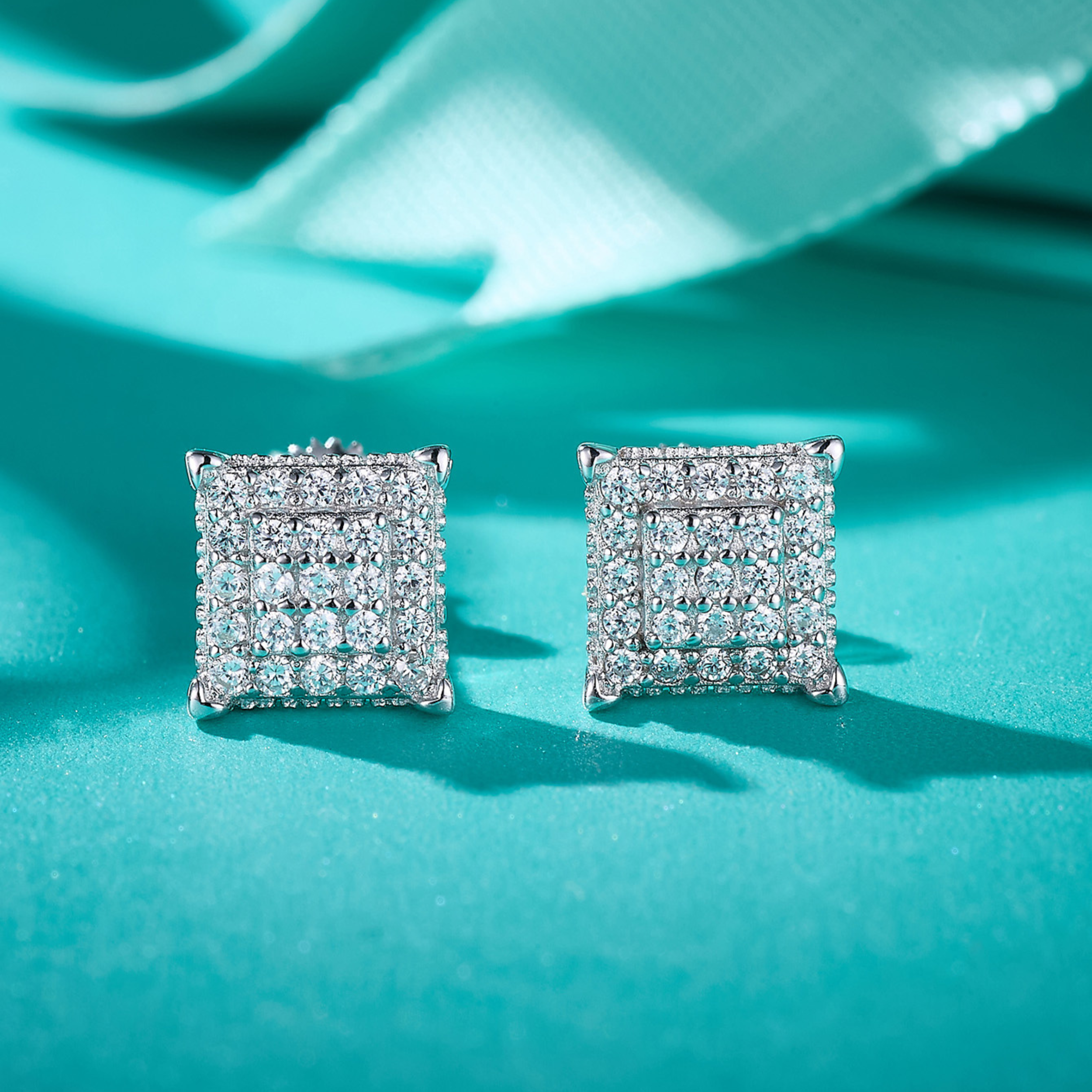 Earrings - Sterling Silver Square Pave Cubic Zirconia Stud Earring – Sparkling Hypoallergenic Earring for Women