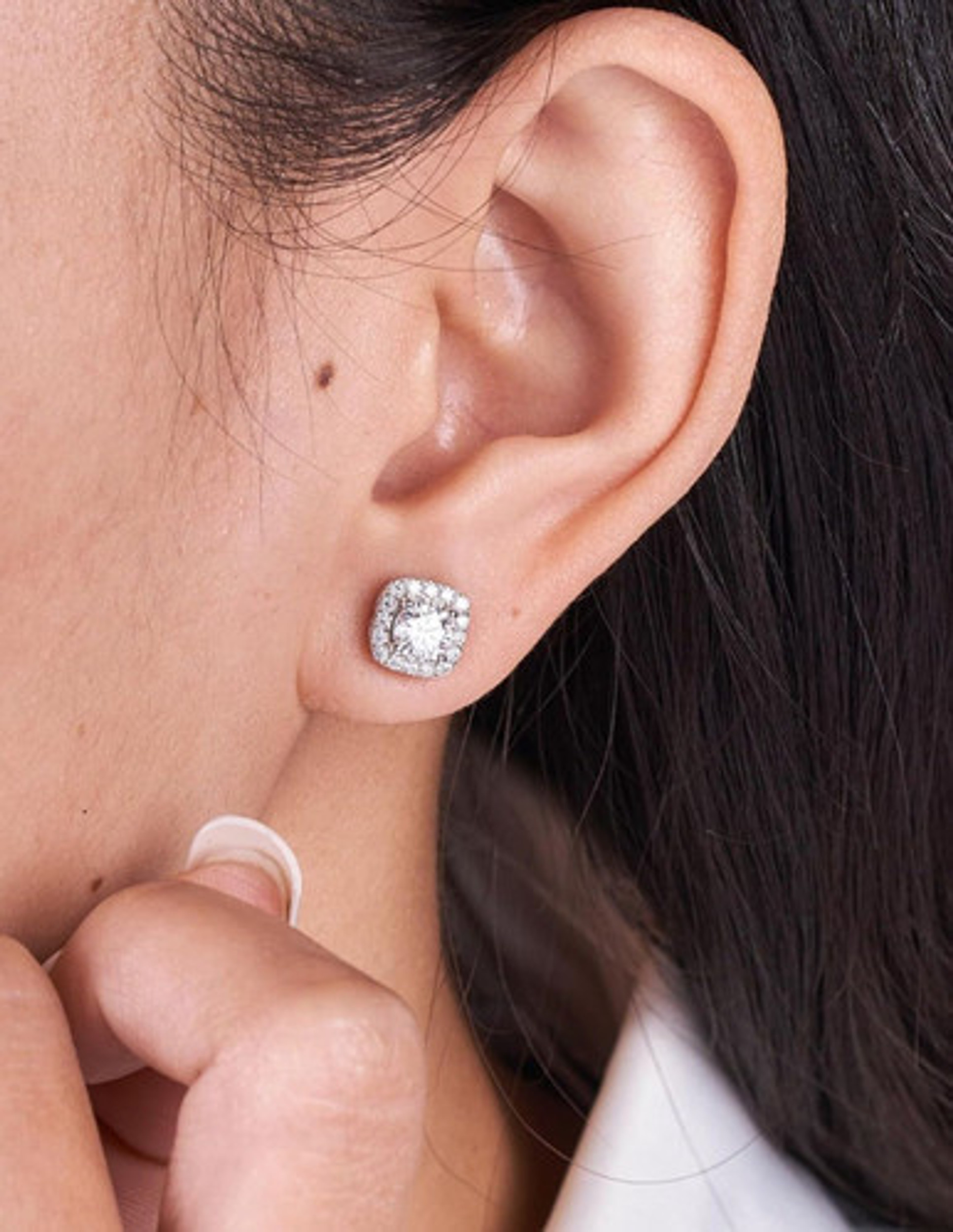 Earrings - Sterling Silver Square Halo Cubic Zirconia Stud Earring – Sparkling Hypoallergenic Earring for Women