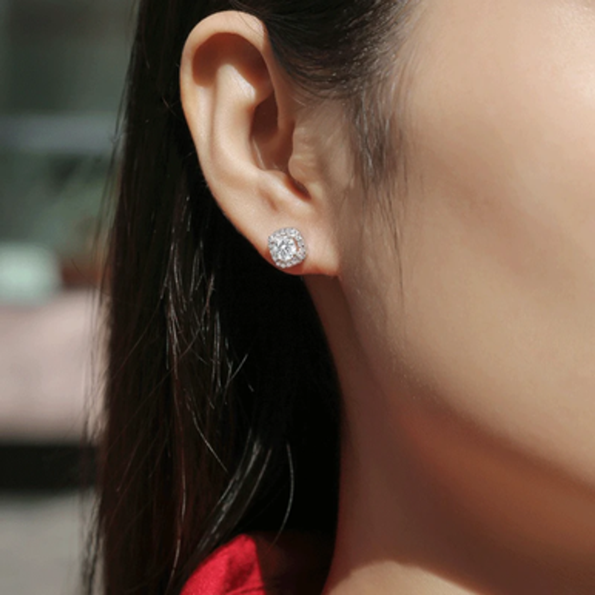 Earrings - Sterling Silver Square Halo Cubic Zirconia Stud Earring – Sparkling Hypoallergenic Earring for Women
