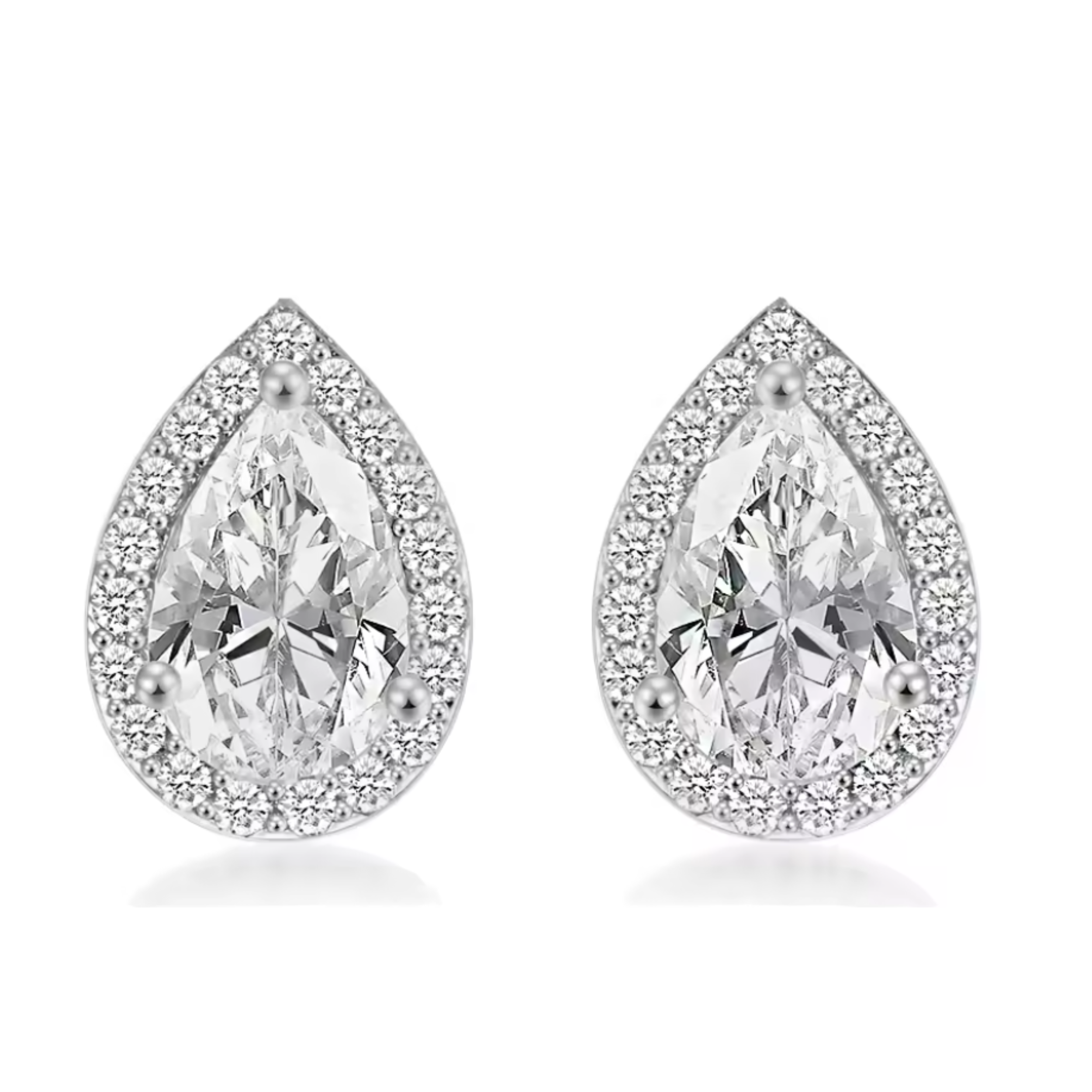 Earrings - Sterling Silver Teardrop Halo Cubic Zirconia Stud Earring – Sparkling Hypoallergenic Earring for Women