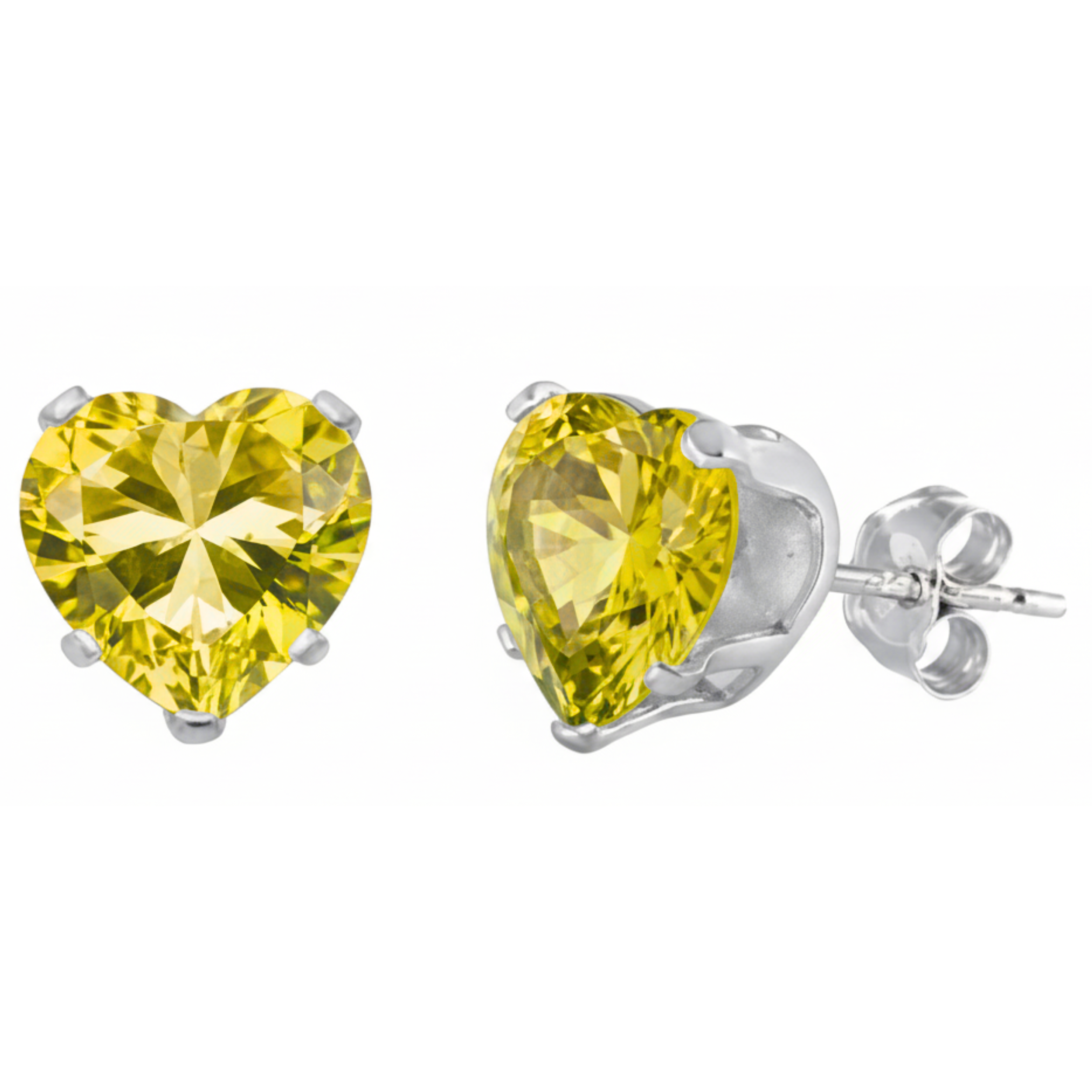 Earrings - Sterling Silver Yellow Topaz Cubic Zirconia Heart Cut Studs (5mm)
