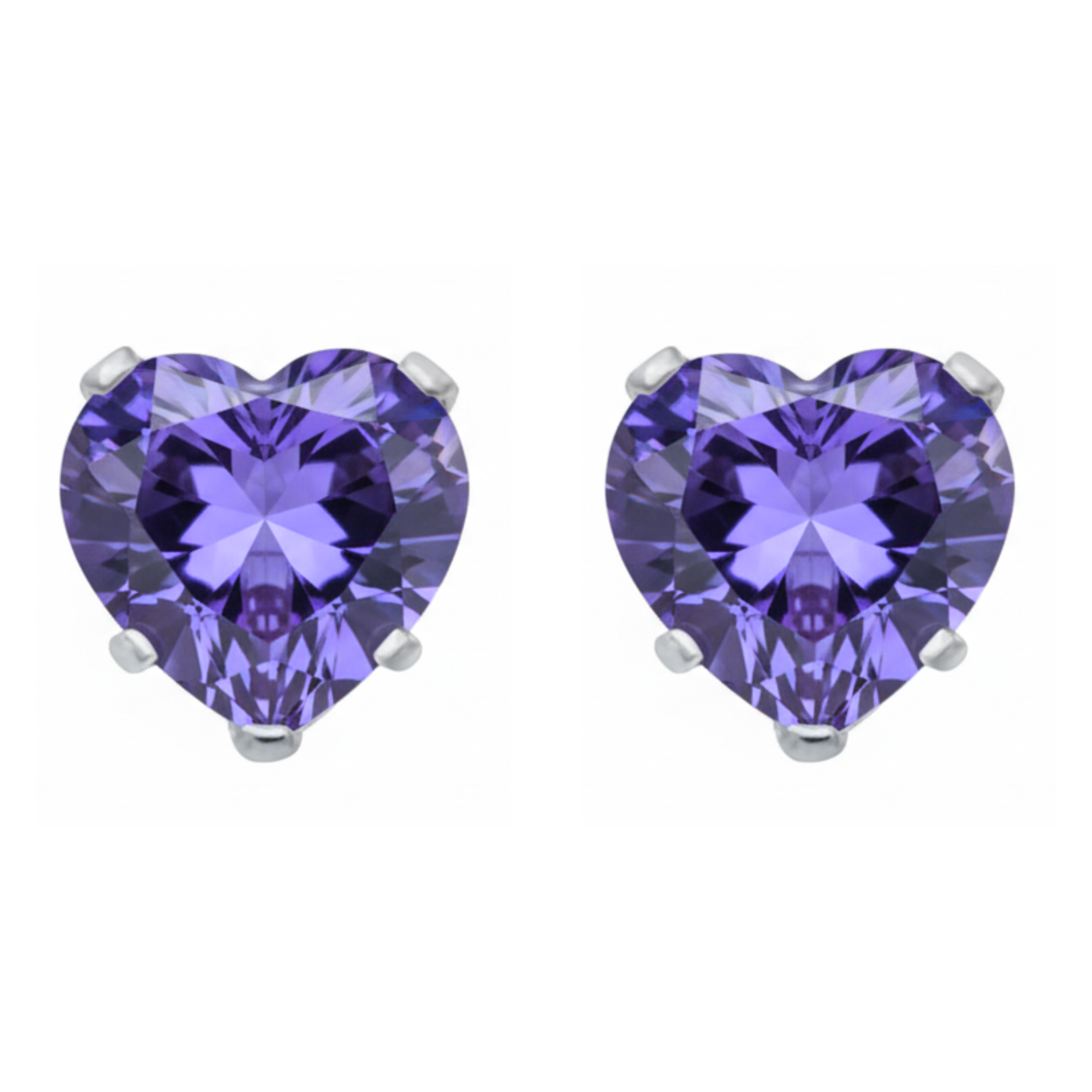 Earrings - Sterling Silver Alexandrite Cubic Zirconia Heart Cut Studs (5mm)