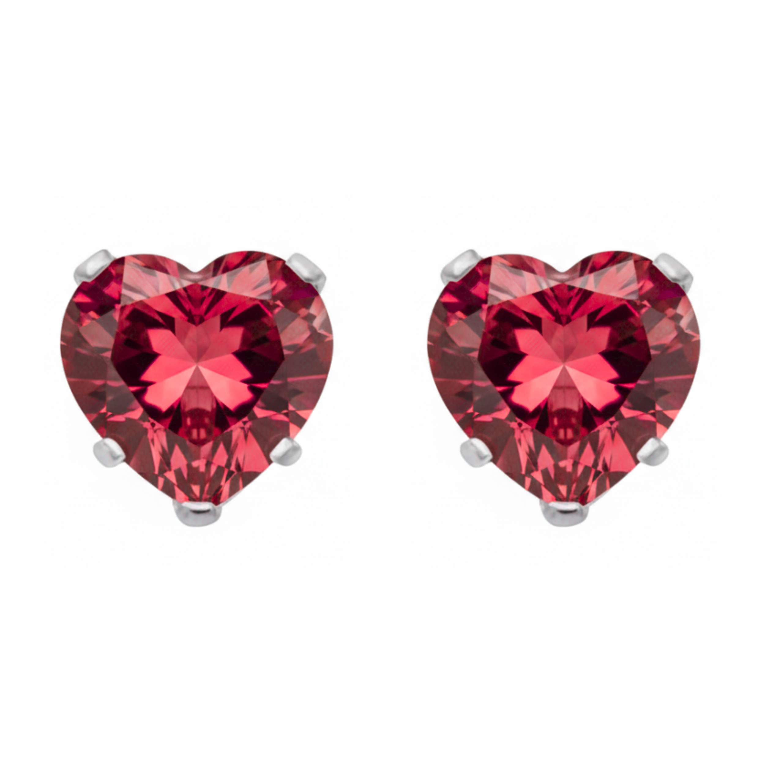 Earrings - Sterling Silver Ruby Cubic Zirconia Heart Cut Studs (5mm)