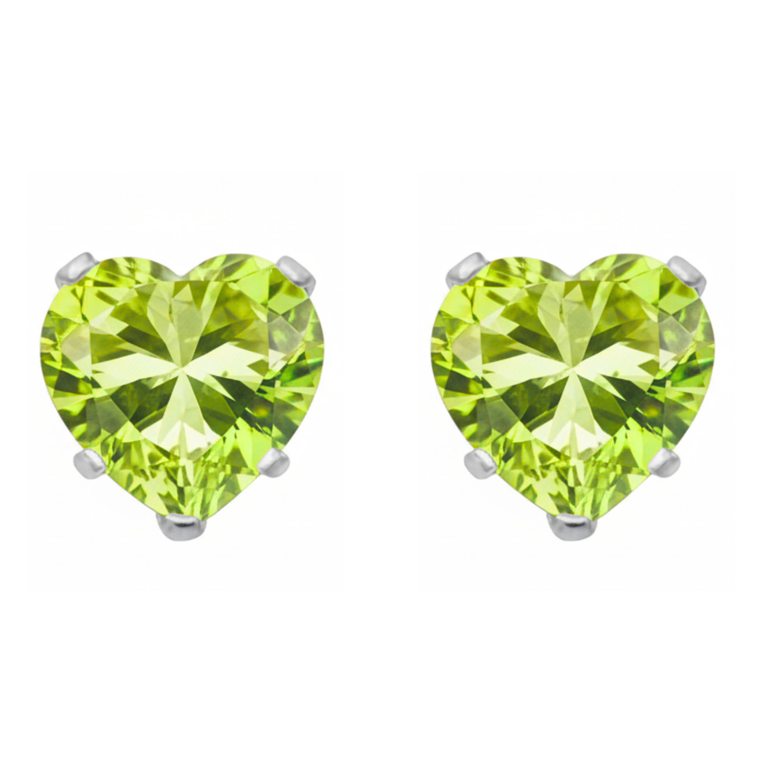 Earrings - Sterling Silver Peridot Cubic Zirconia Heart Cut Studs (5mm)