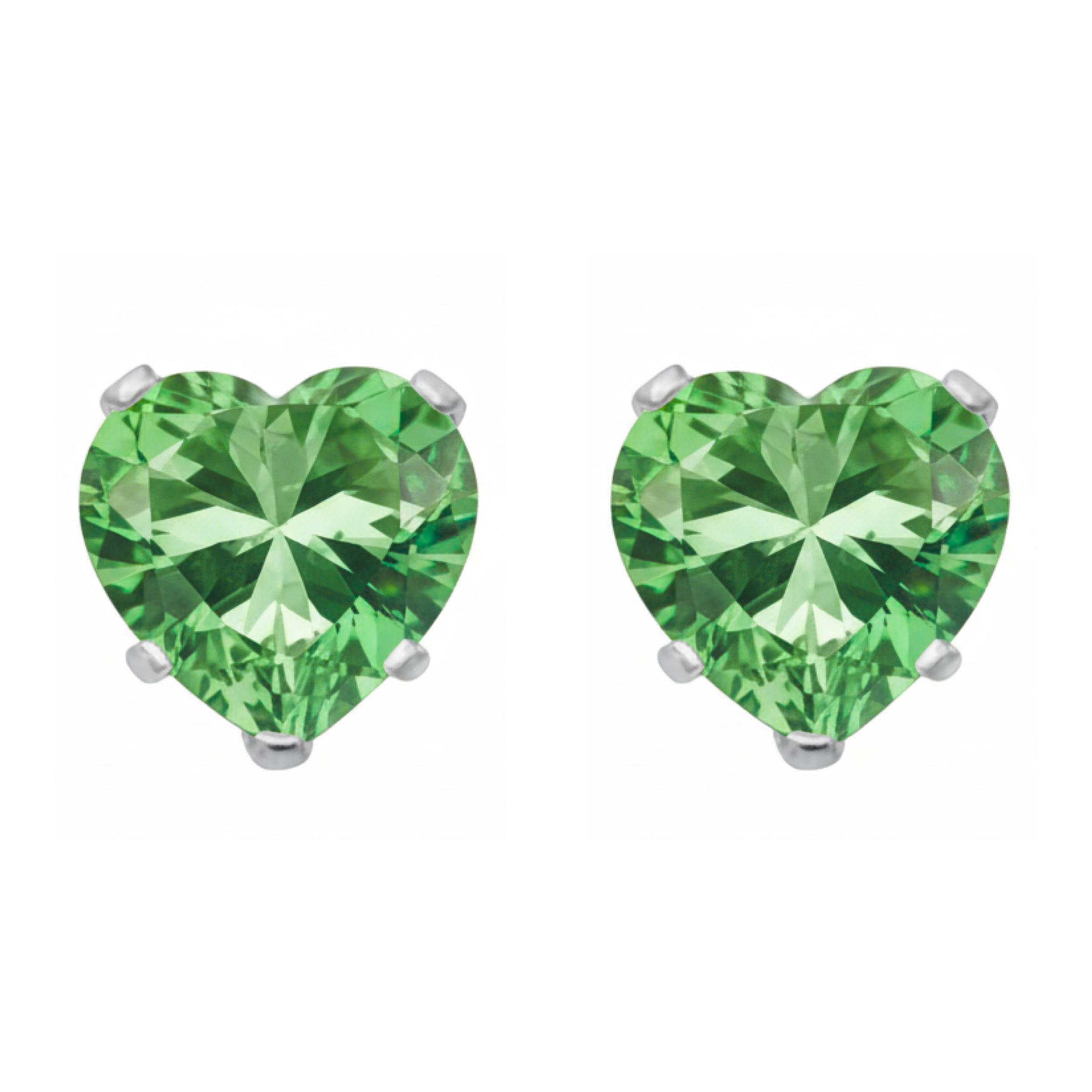 Earrings - Sterling Silver Emerald Cubic Zirconia Heart Cut Studs (5mm)