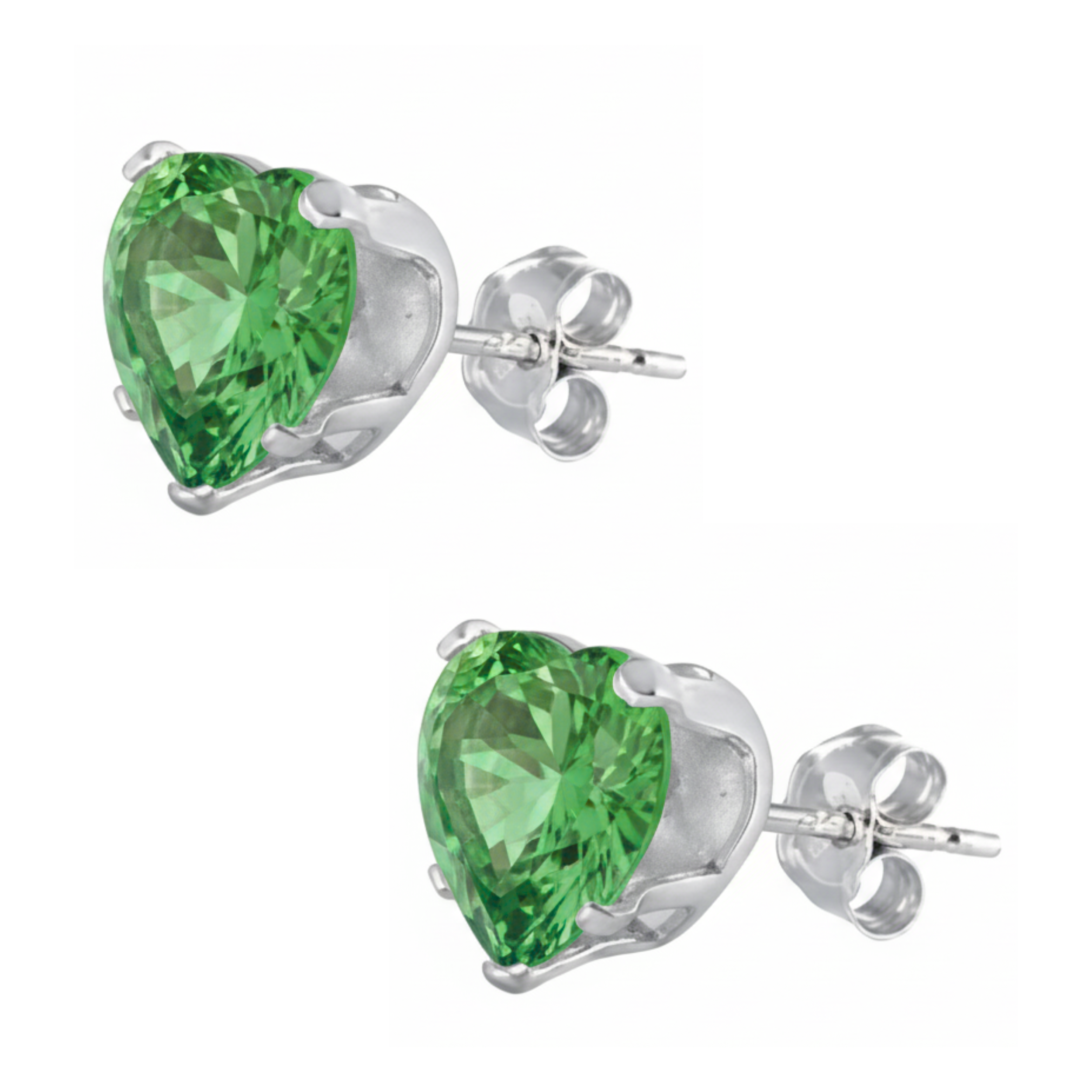 Earrings - Sterling Silver Emerald Cubic Zirconia Heart Cut Studs (5mm)