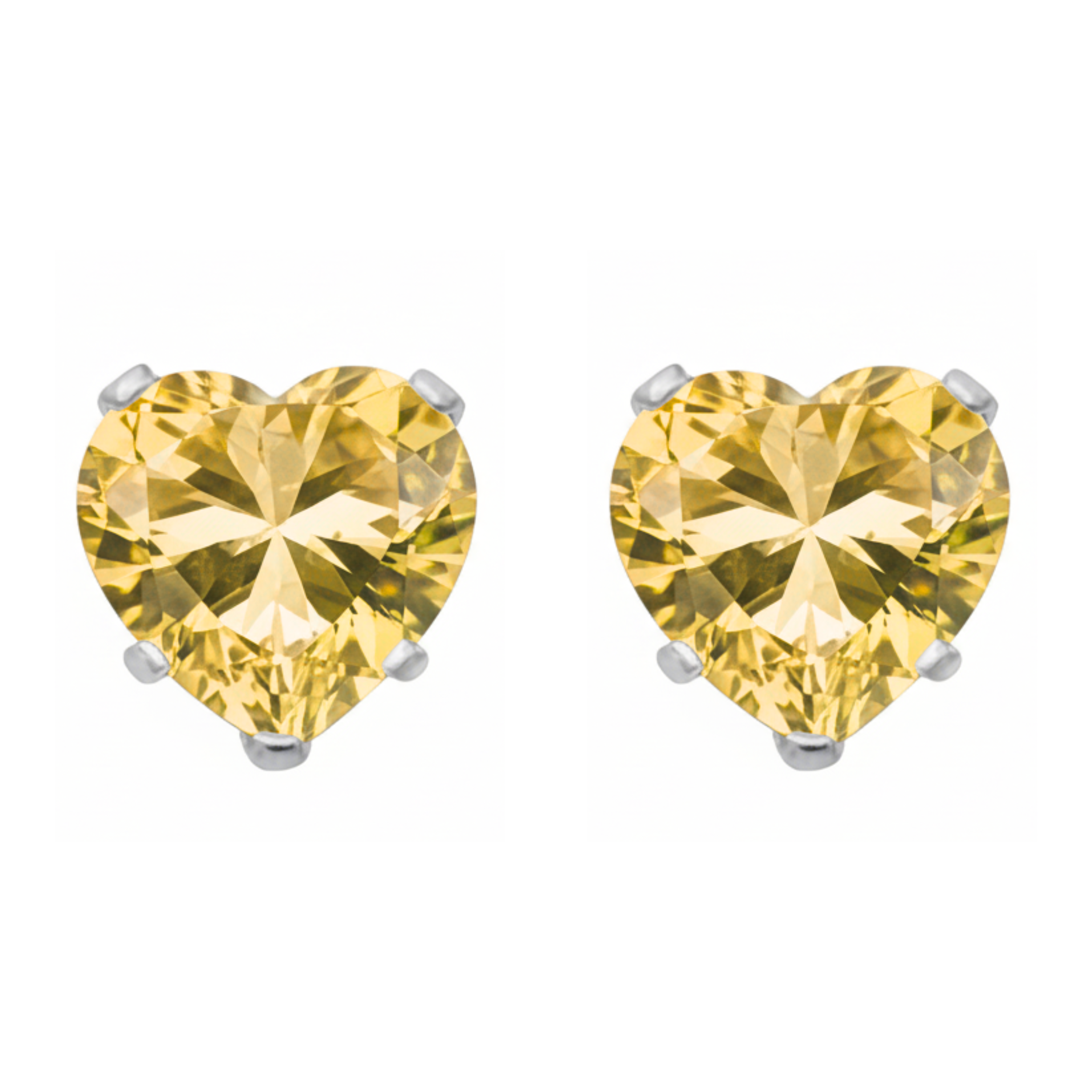 Earrings - Sterling Silver Champagne Cubic Zirconia Heart Cut Studs (5mm)