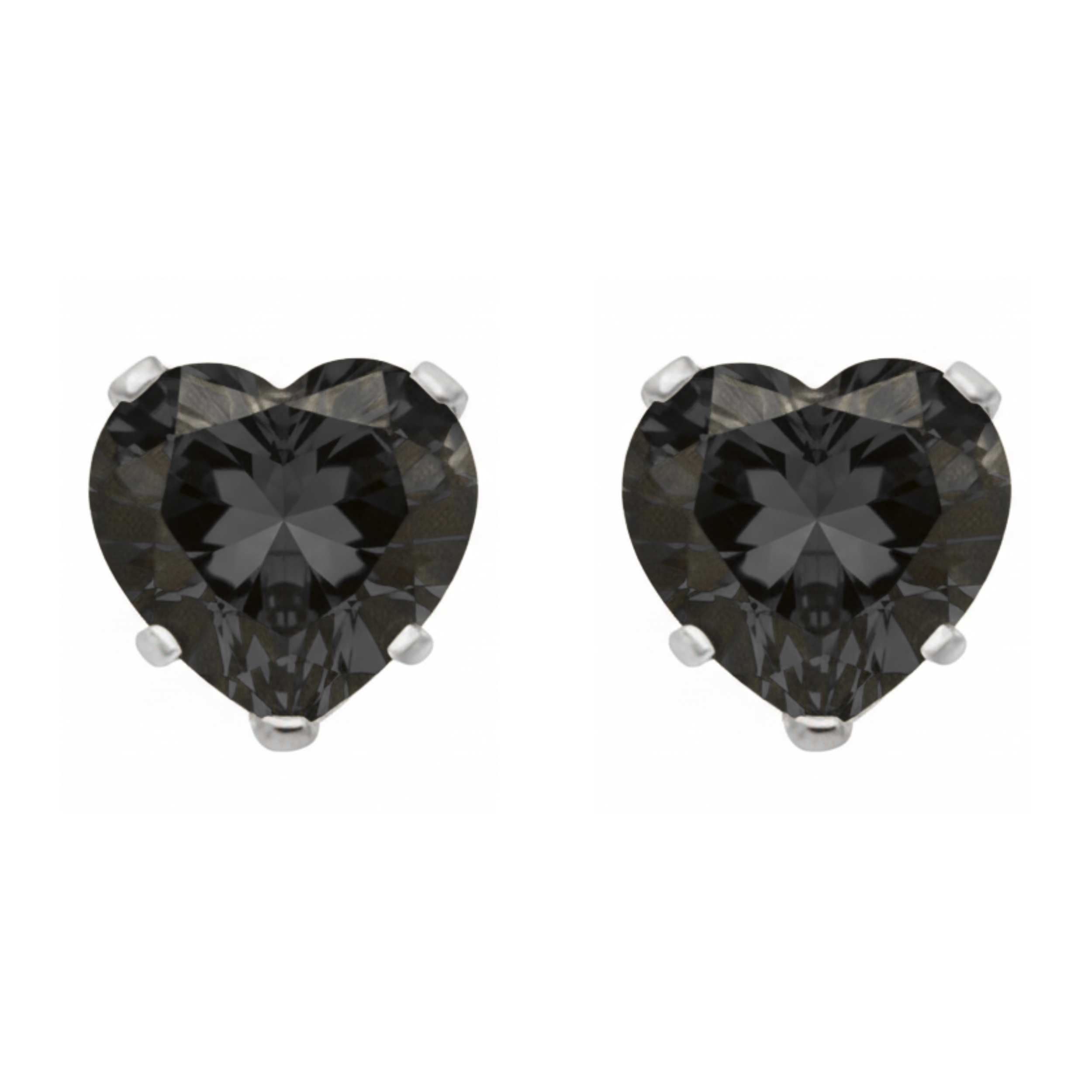 Earrings - Sterling Silver Black Cubic Zirconia Heart Cut Studs (5mm)