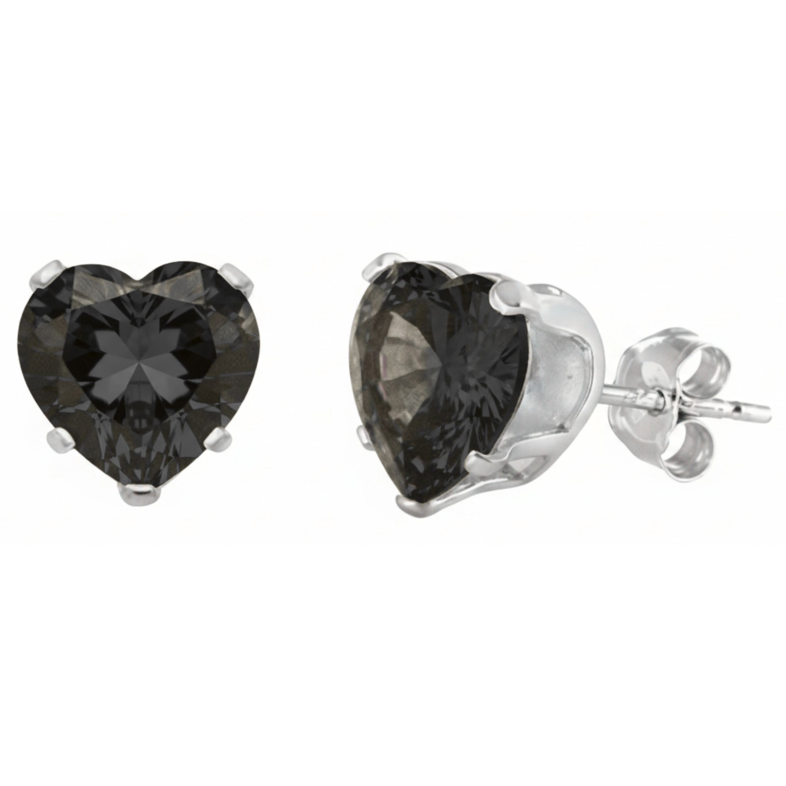 Earrings - Sterling Silver Black Cubic Zirconia Heart Cut Studs (5mm)