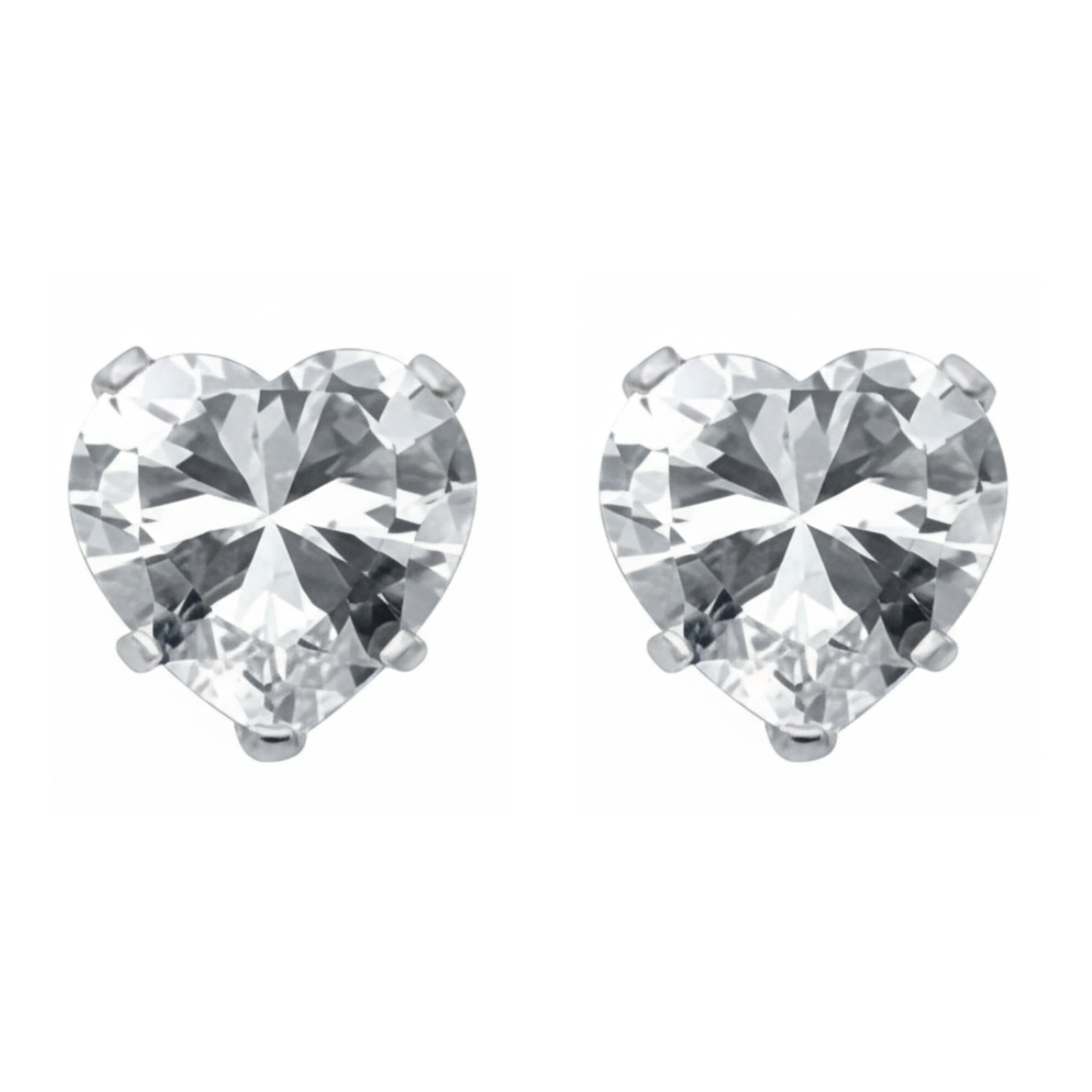Earrings - Sterling Silver Clear Cubic Zirconia Heart Cut Studs (5mm)