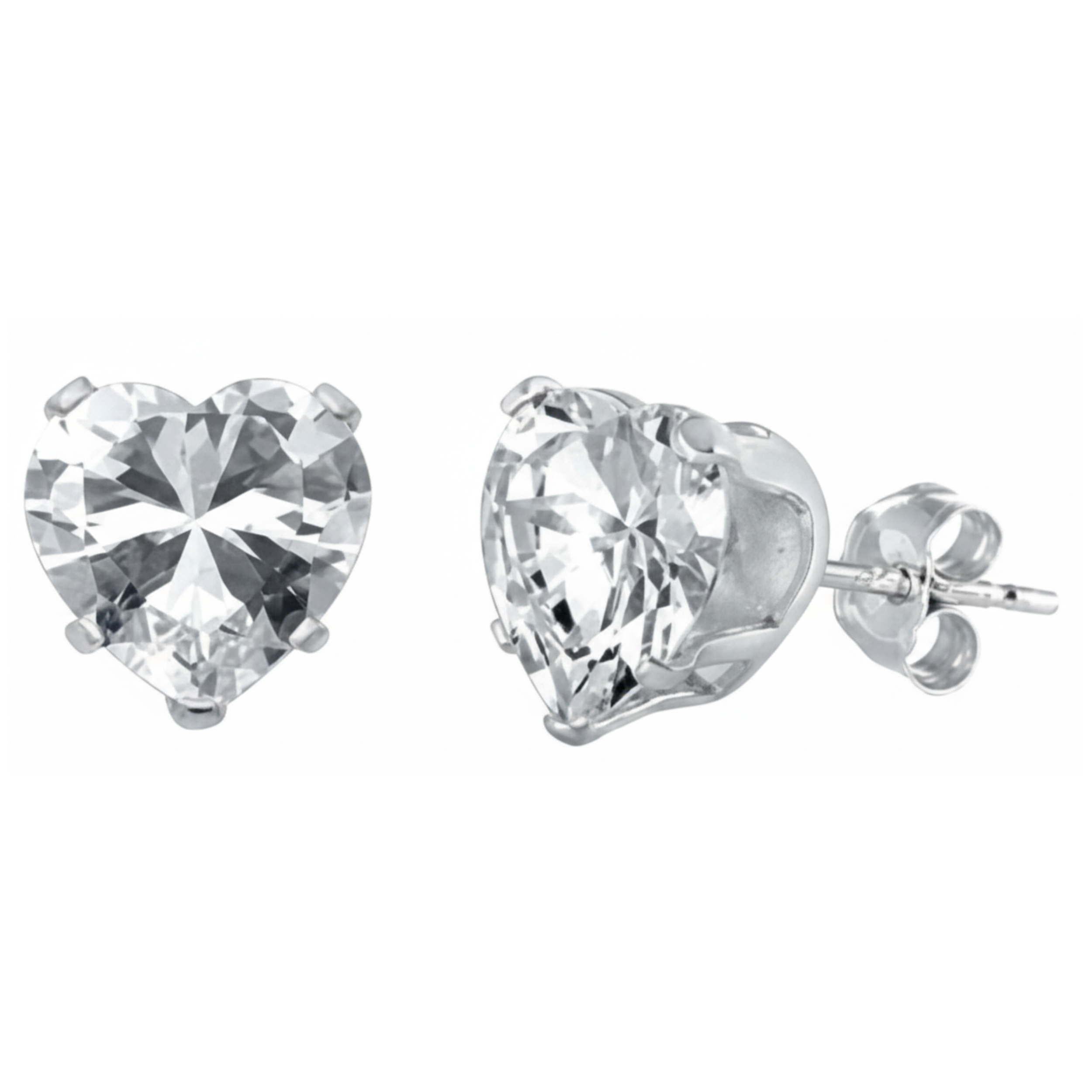 Earrings - Sterling Silver Clear Cubic Zirconia Heart Cut Studs (5mm)