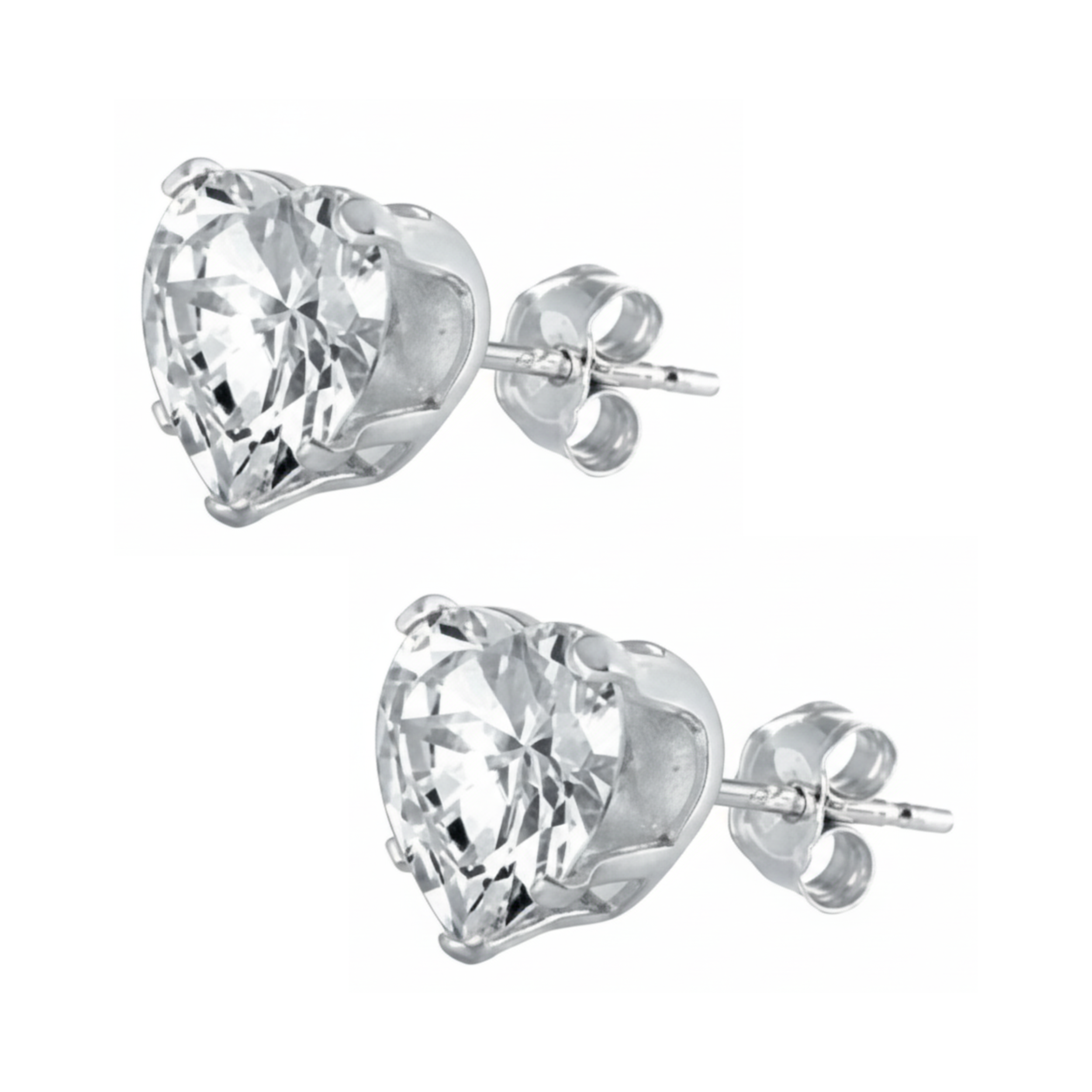 Earrings - Sterling Silver Clear Cubic Zirconia Heart Cut Studs (5mm)