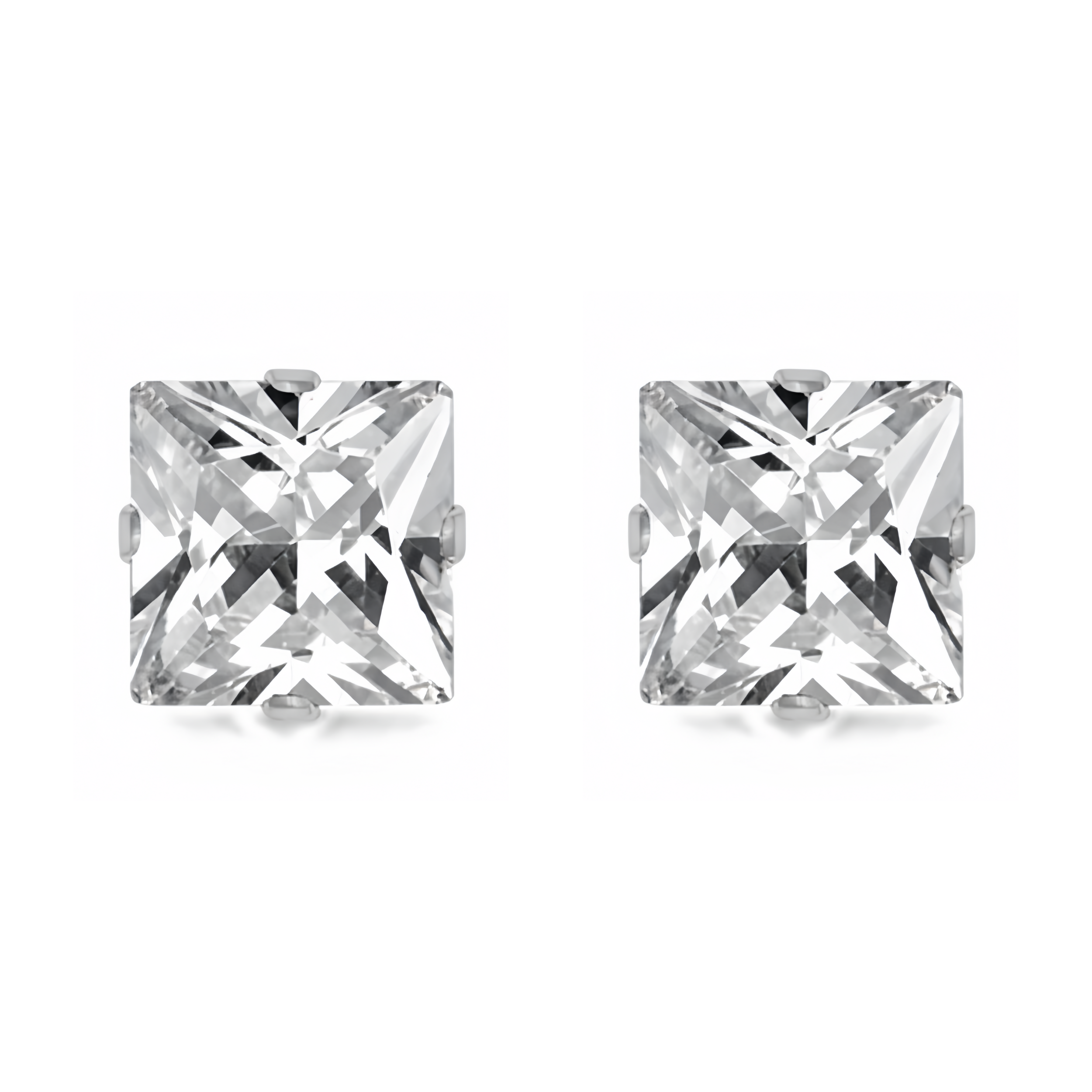 Earrings - Sterling Silver Clear Cubic Zirconia Princess Cut Studs (6mm)