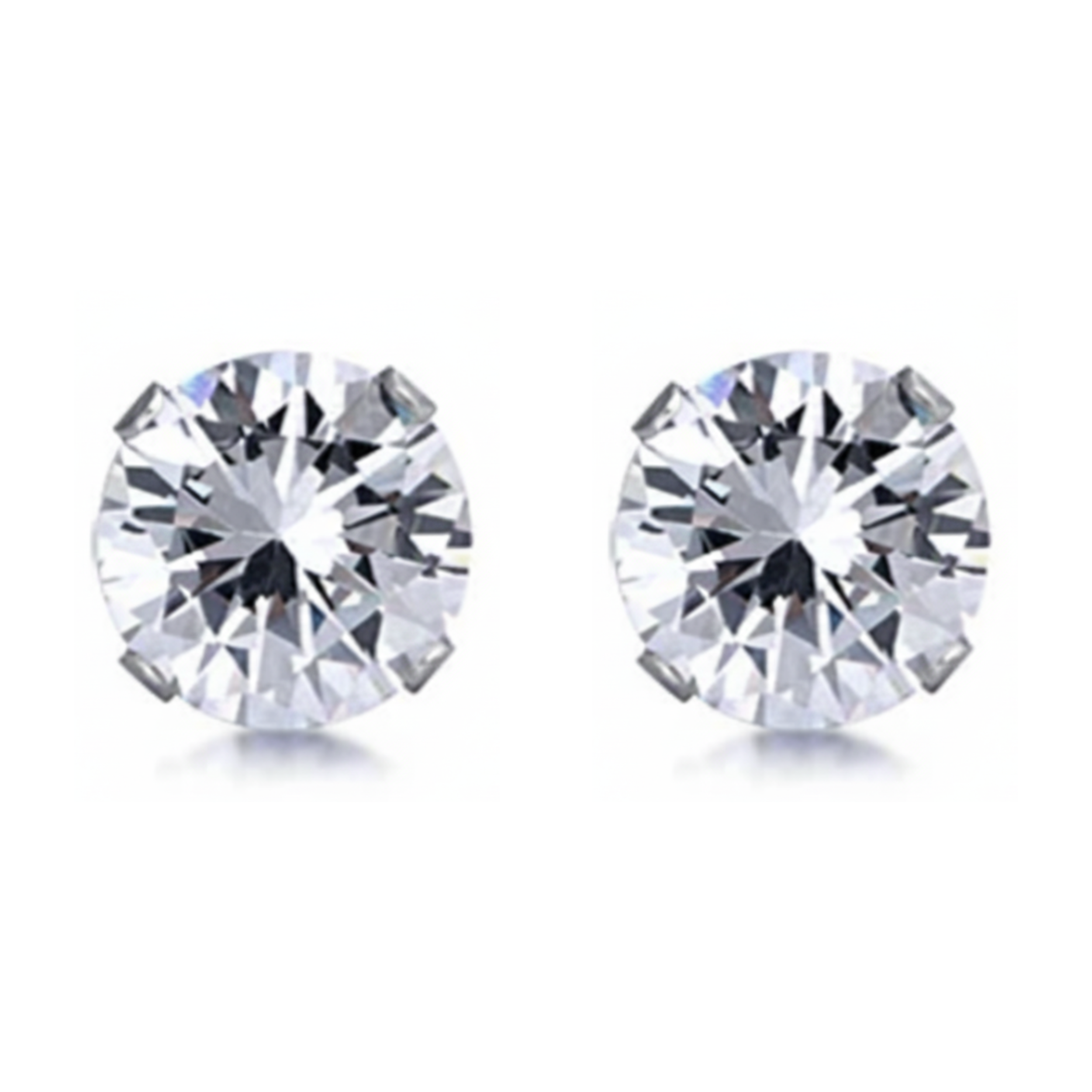 Earrings - Sterling Silver Clear Cubic Zirconia Round Studs (6mm)