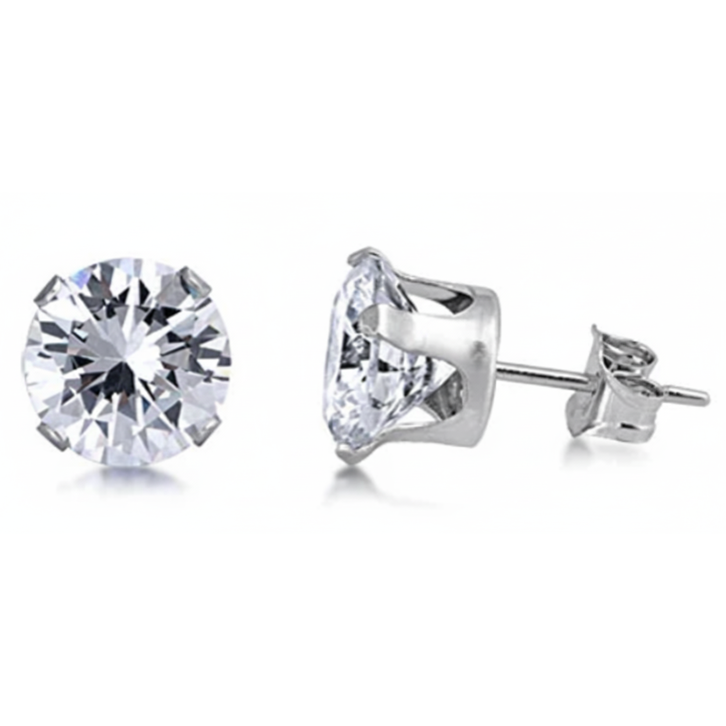 Earrings - Sterling Silver Clear Cubic Zirconia Round Studs (6mm)