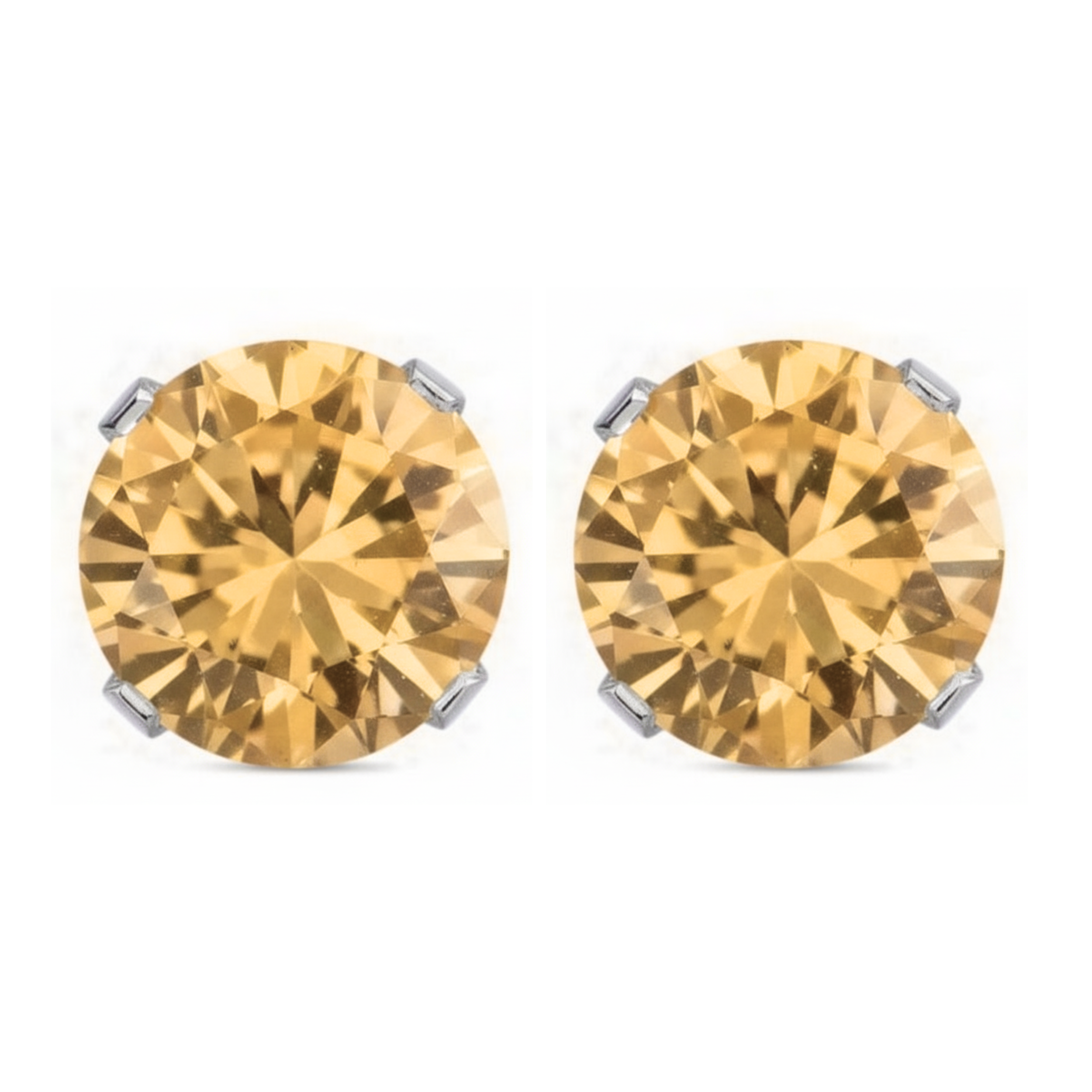 Earrings - Sterling Silver Rhodium Plated Champagne Cubic Zirconia Round Cut Studs (5mm