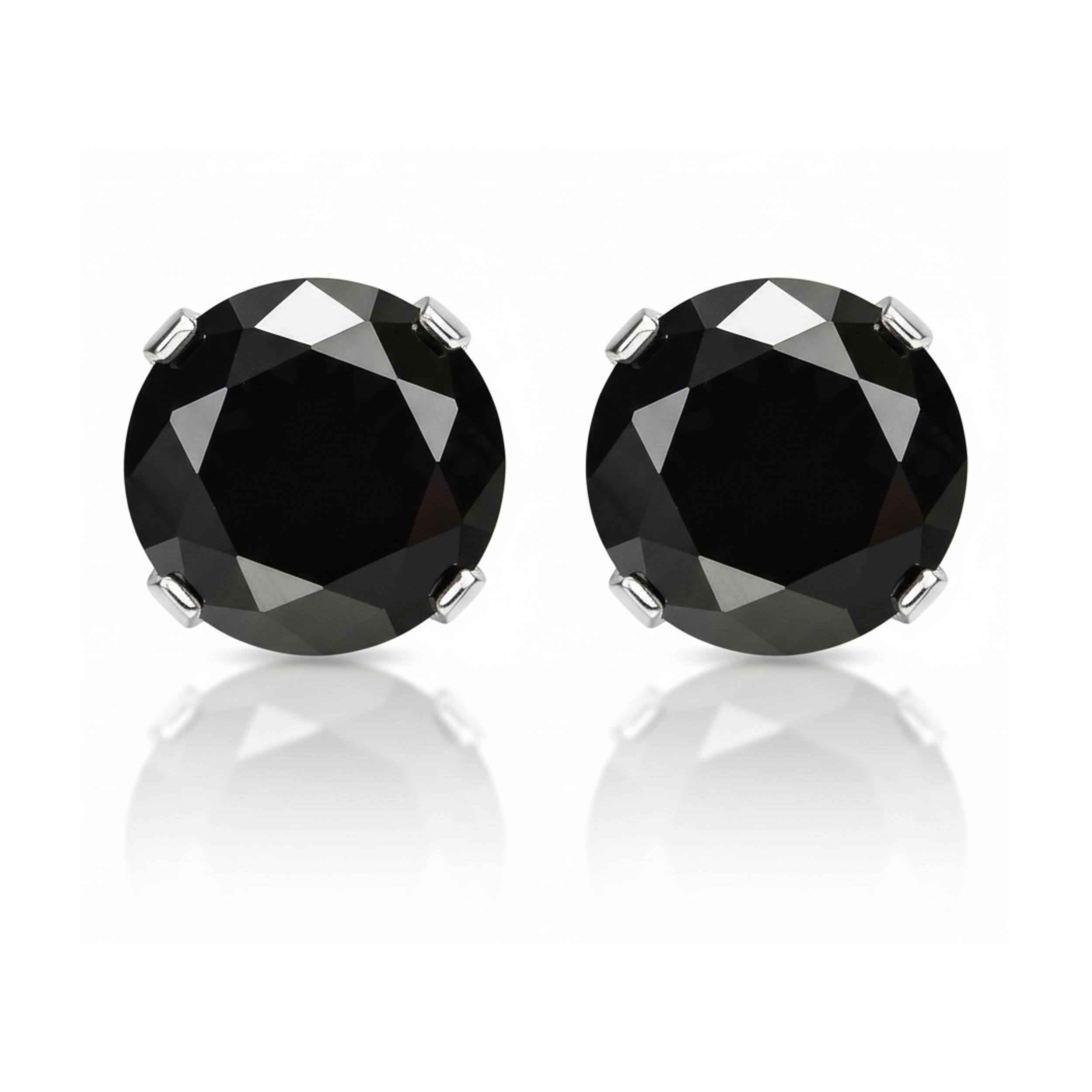Earrings - Sterling Silver Rhodium Plated Black Cubic Zirconia Round Cut Studs (5mm)