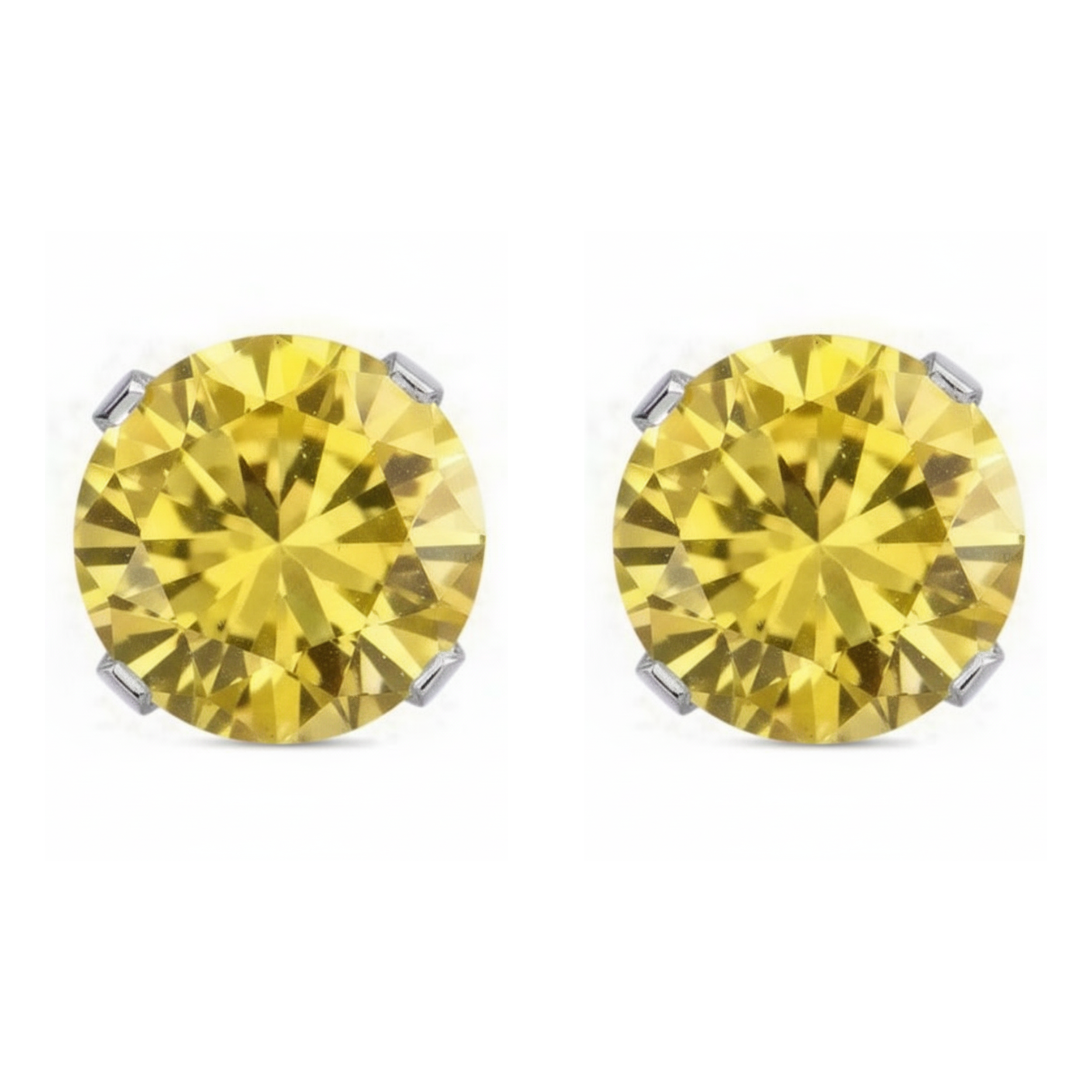 Earrings - Sterling Silver Rhodium Plated Citrine Cubic Zirconia Round Cut Studs (5mm)
